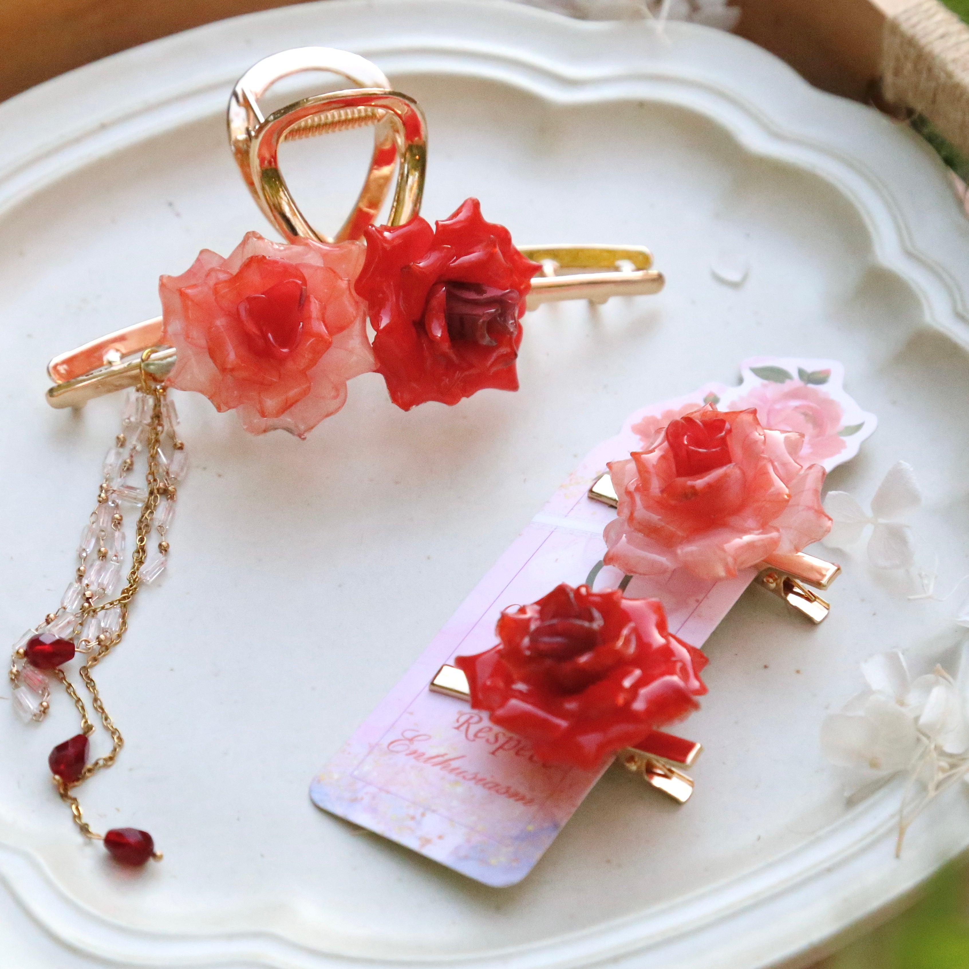 Pink and Red Rose Hair Accessories