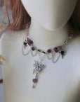 Violet Rose & Butterfly Silver Necklace
