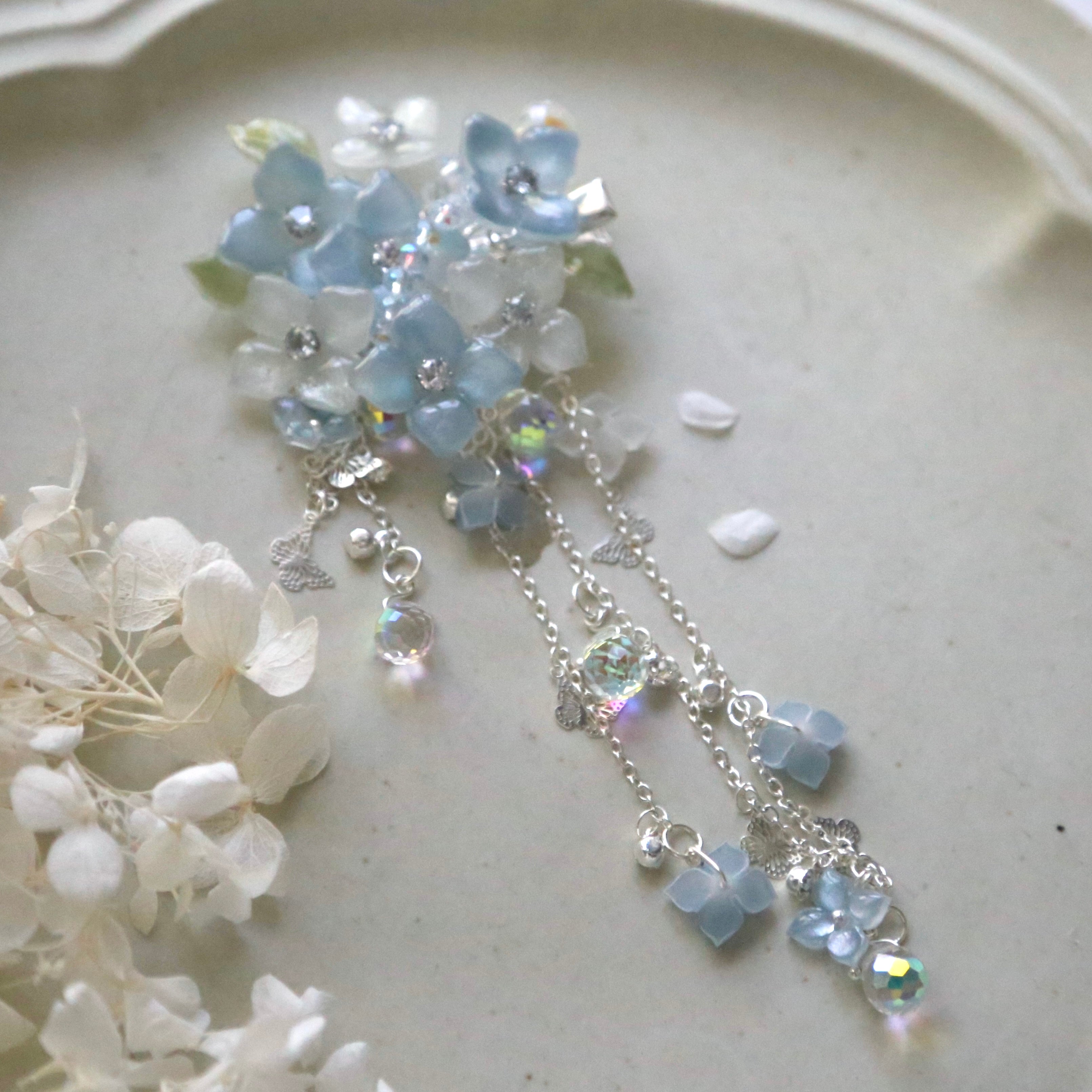 Blue & White Hydrangea Hair Clip