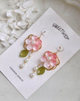 Pink Glass Flower Earrings