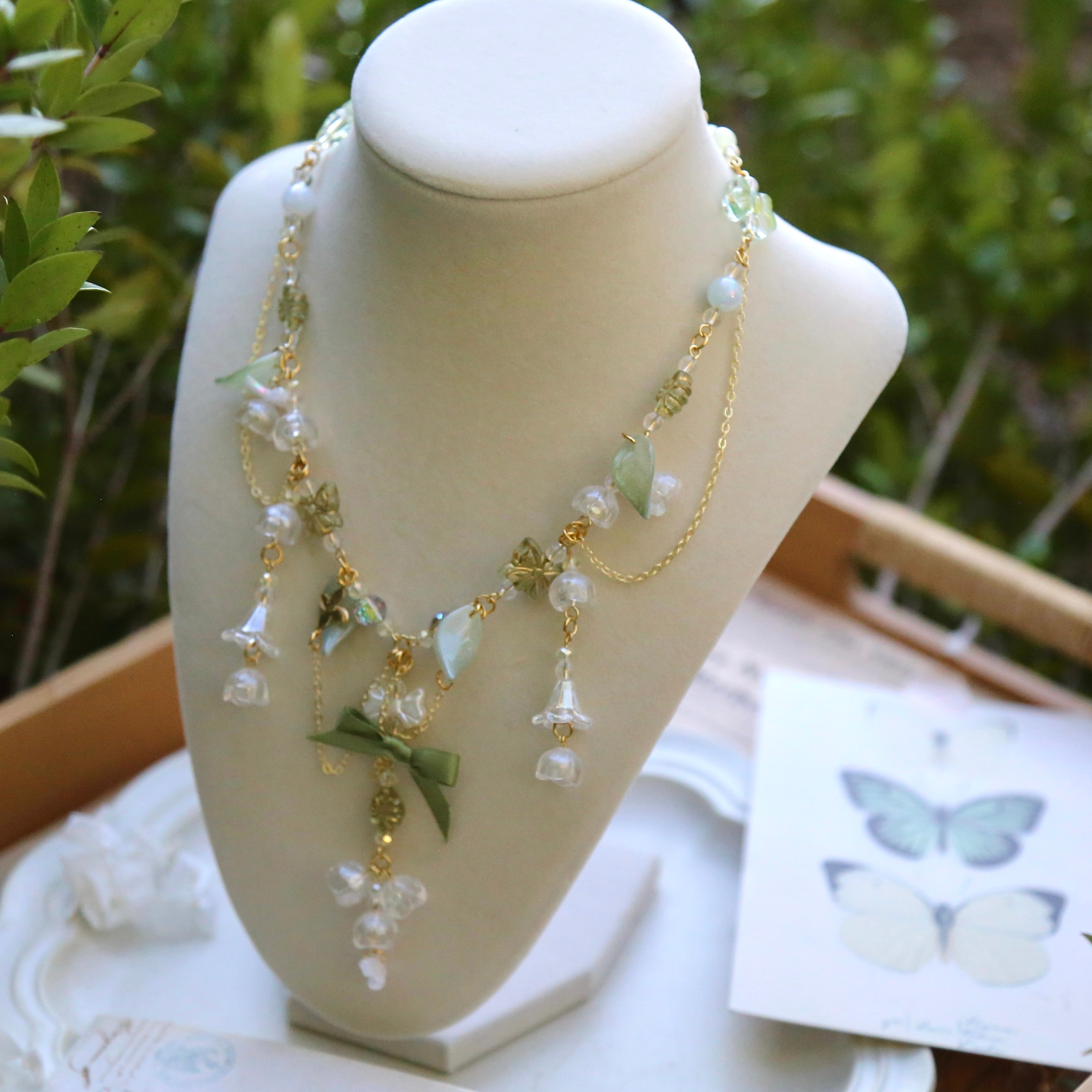 white lily necklace Lily of the Valley Necklace Pink