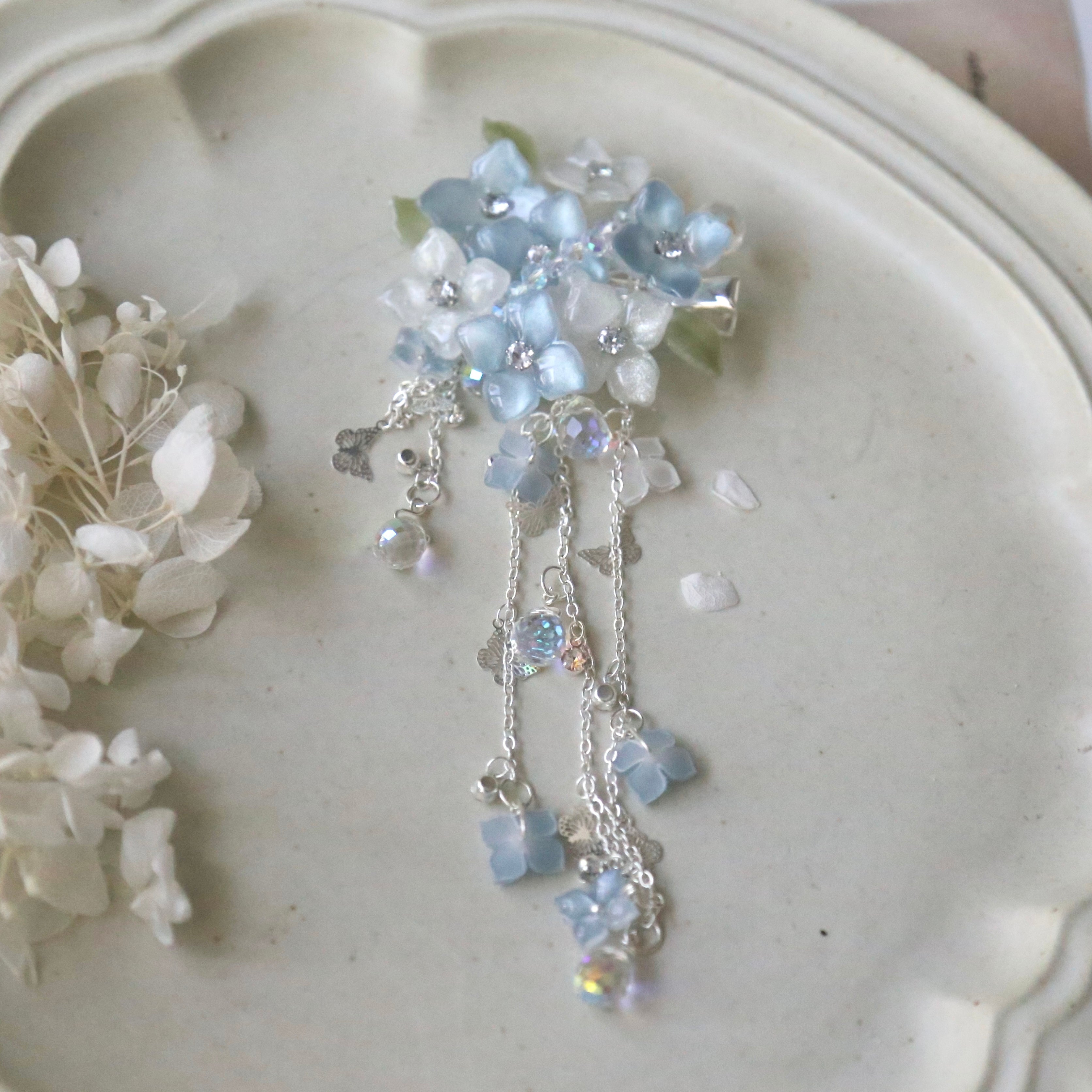 Blue & White Hydrangea Hair Clip