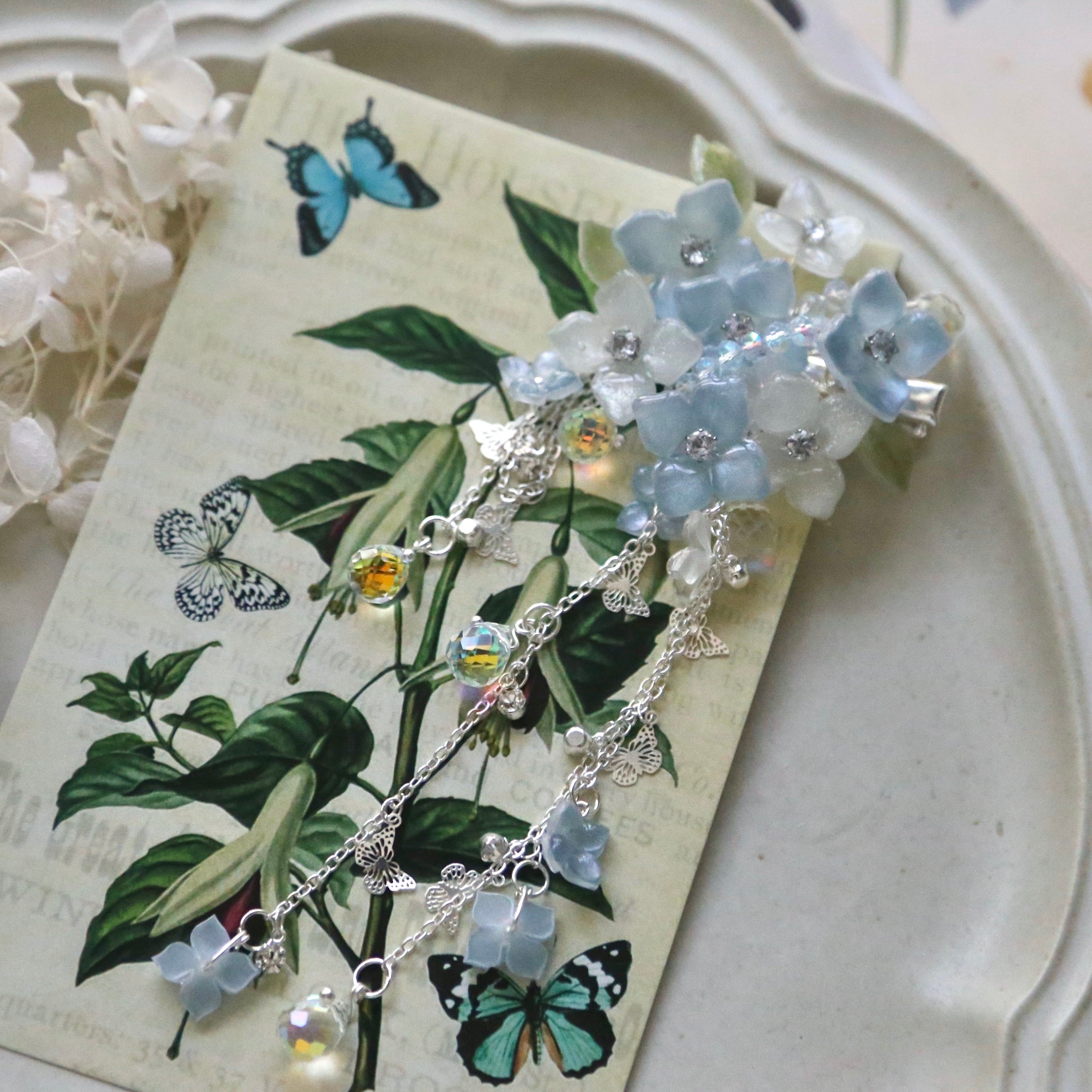 Blue & White Hydrangea Hair Clip