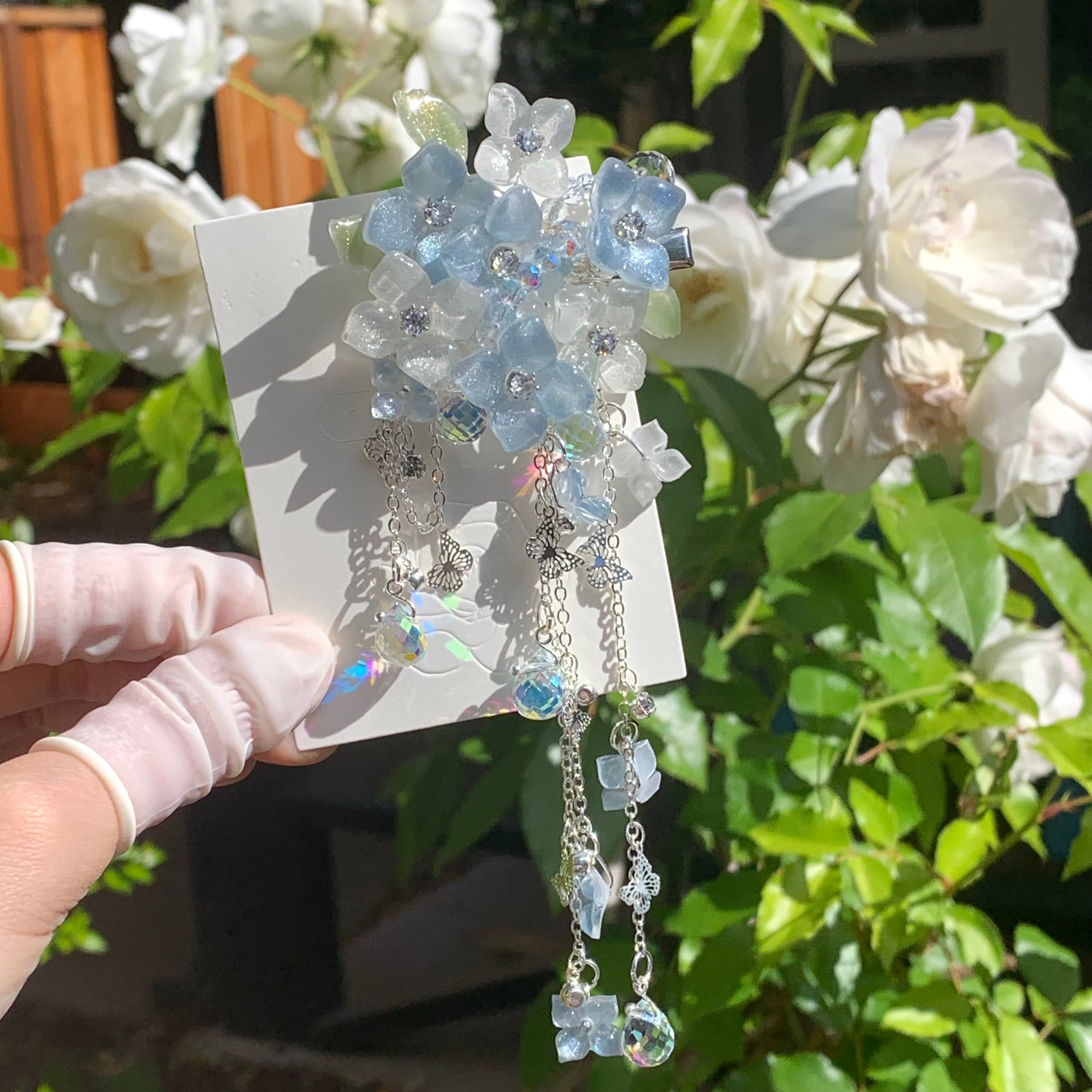 Blue & White Hydrangea Hair Clip