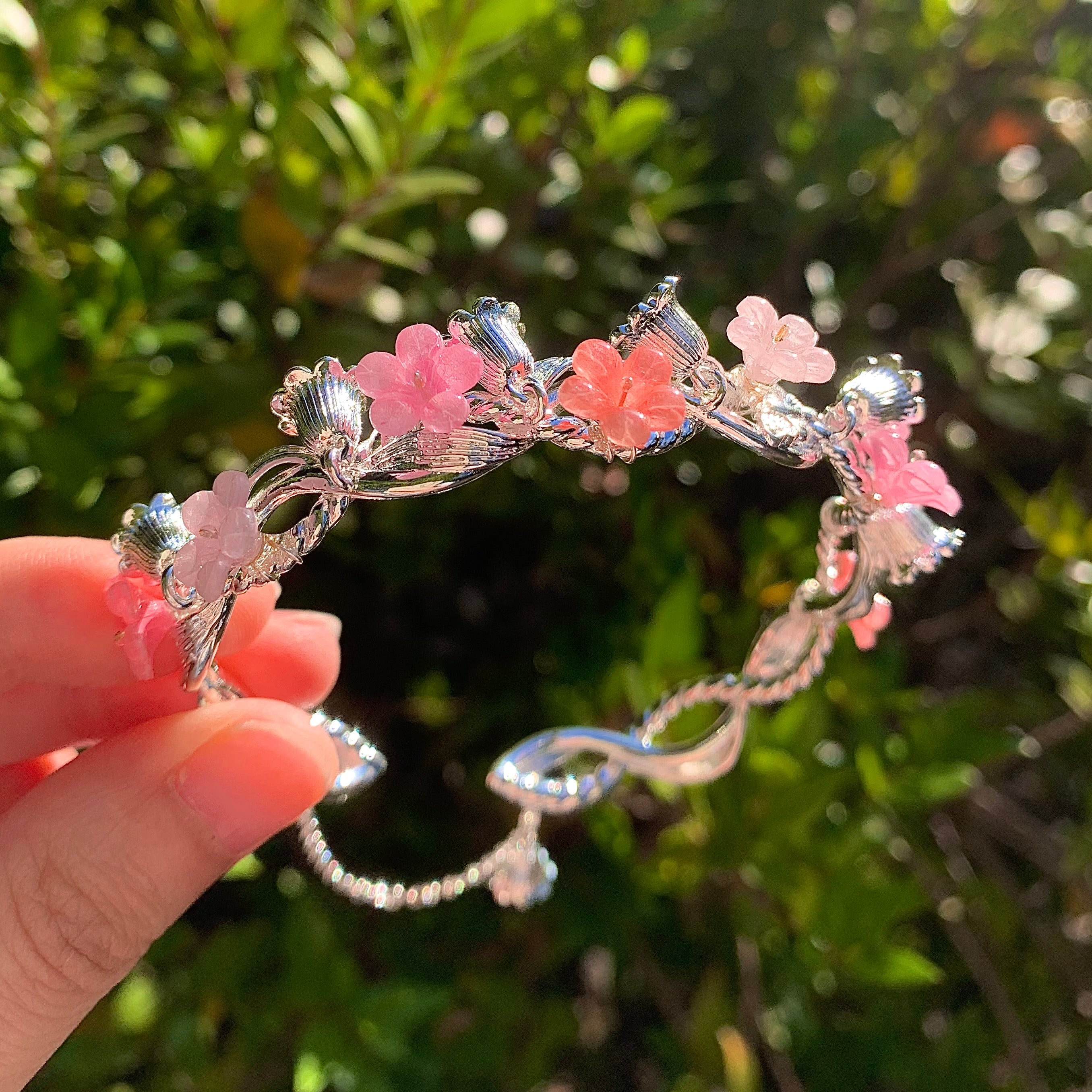Everbloom Silver Flower Bangles