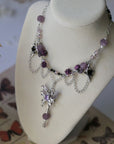 Violet Rose & Butterfly Silver Necklace