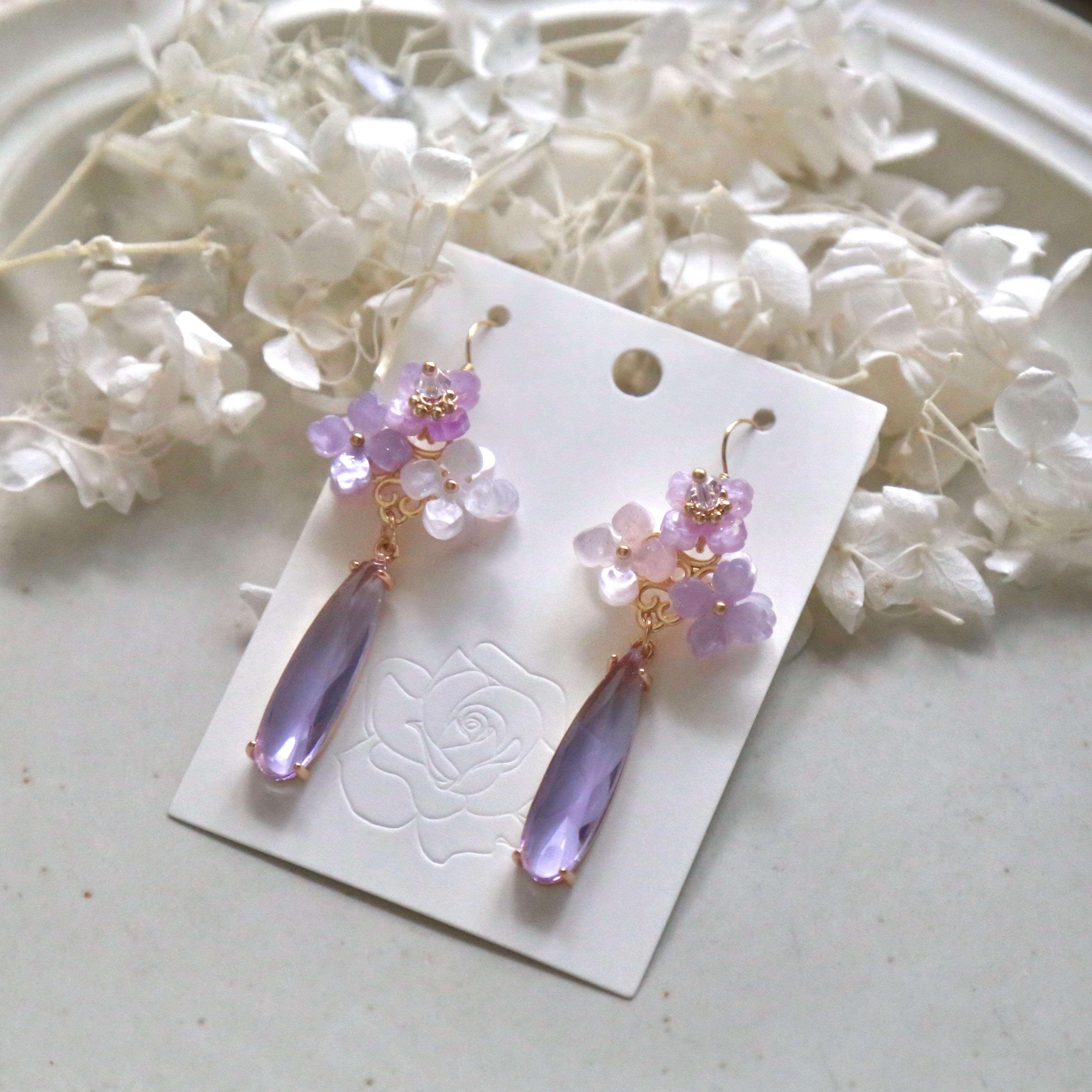 Pink Purple Hydrangea Cluster Earrings