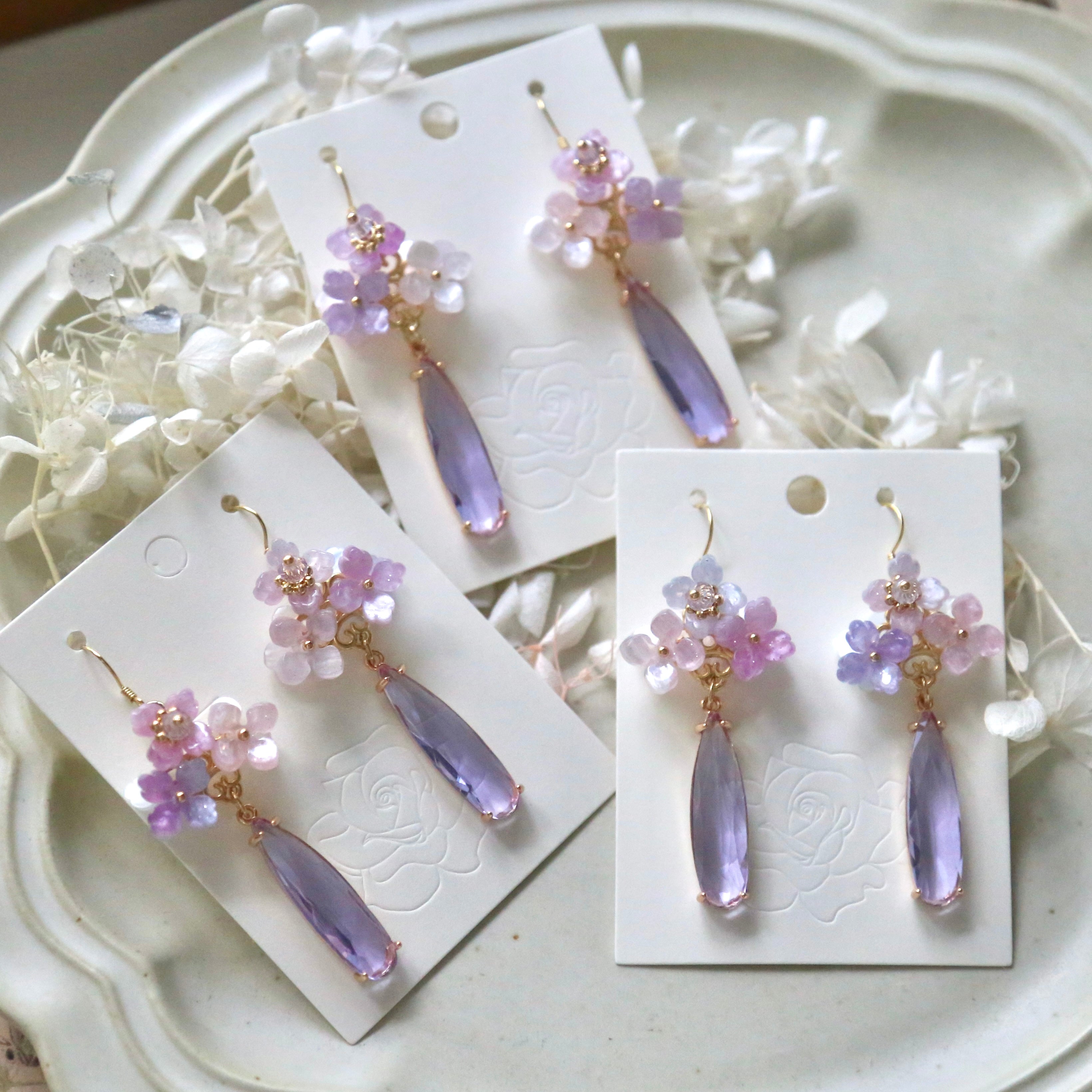 Pink Purple Hydrangea Cluster Earrings