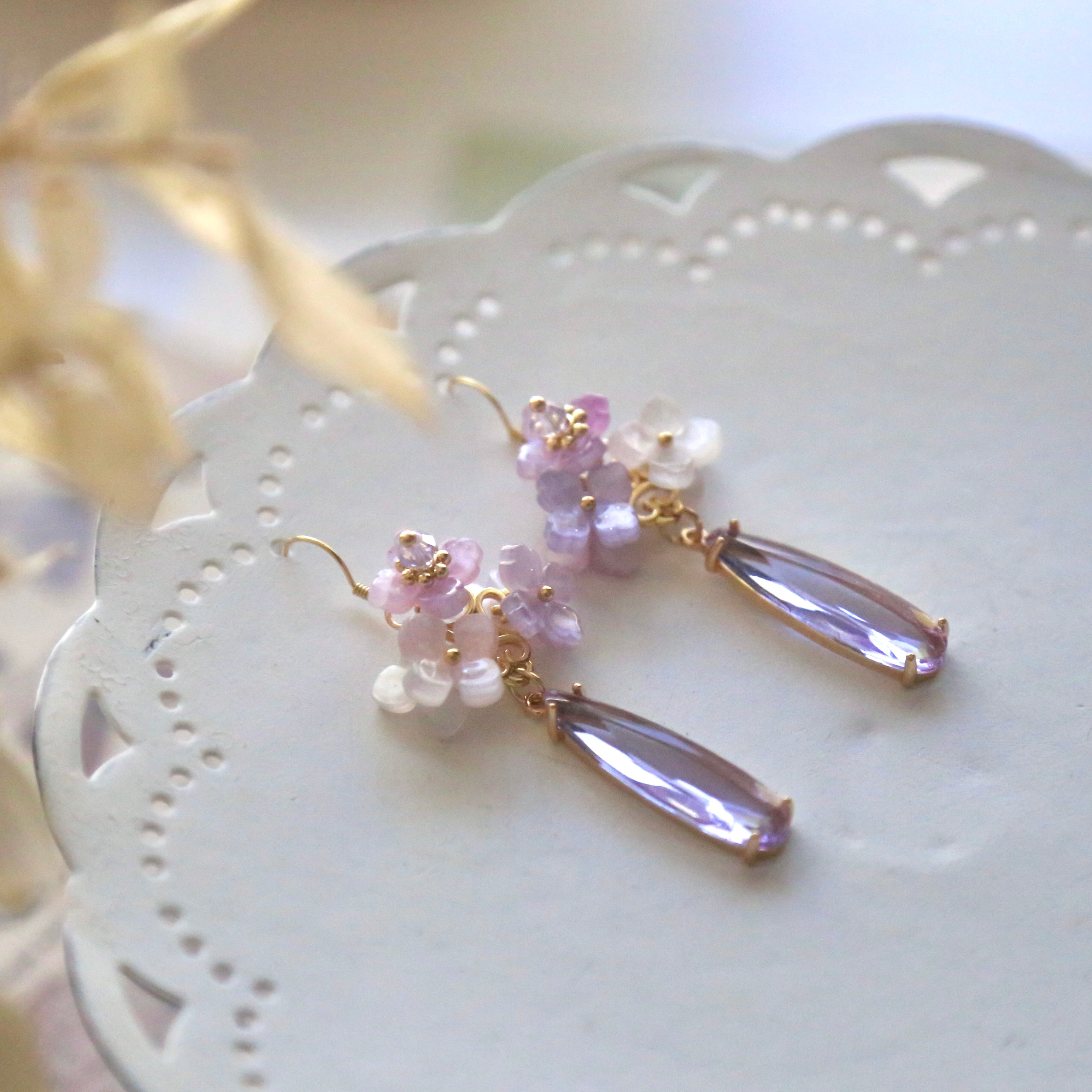 Pink Purple Hydrangea Cluster Earrings