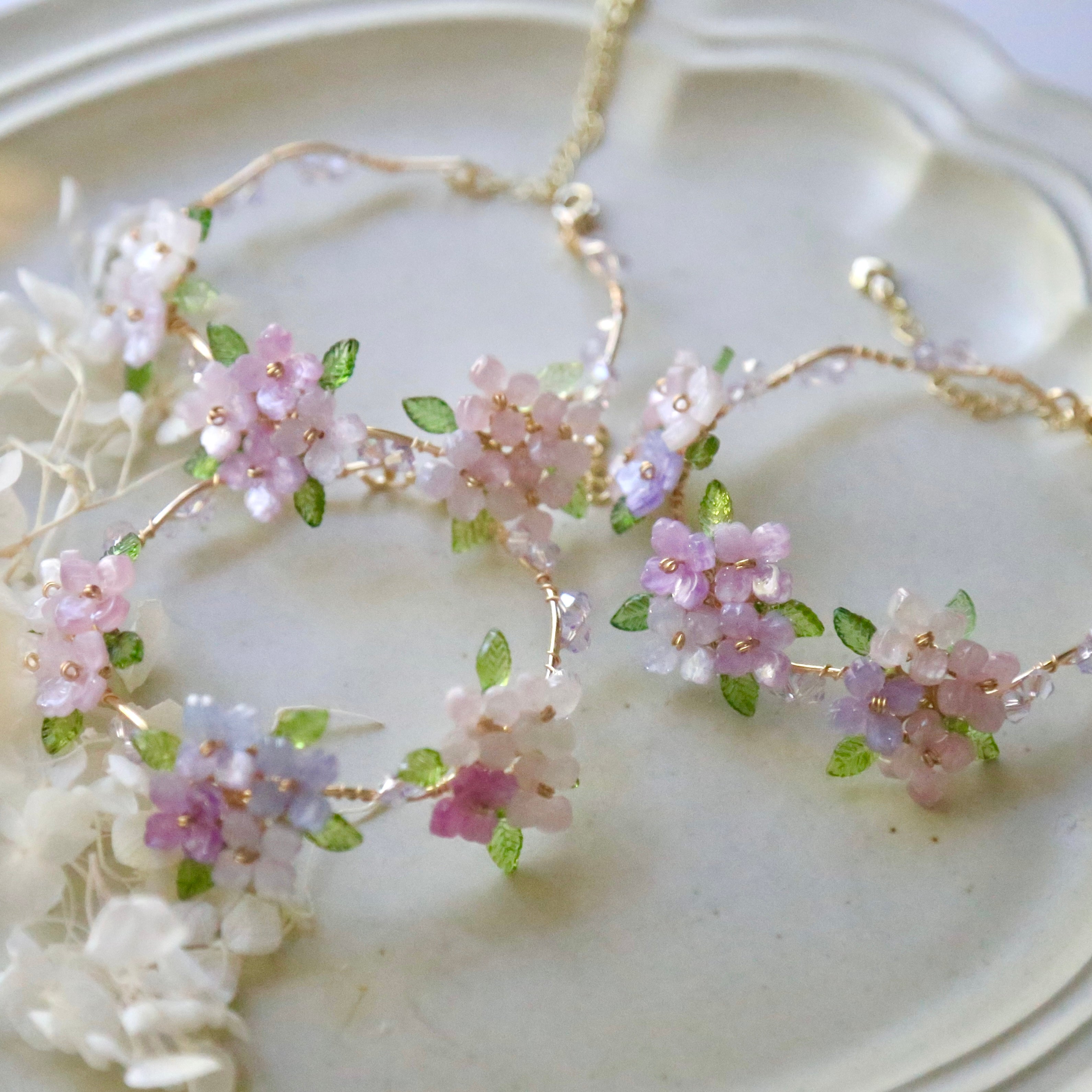 Pink Lavender Hydrangea Bloom Bracelet