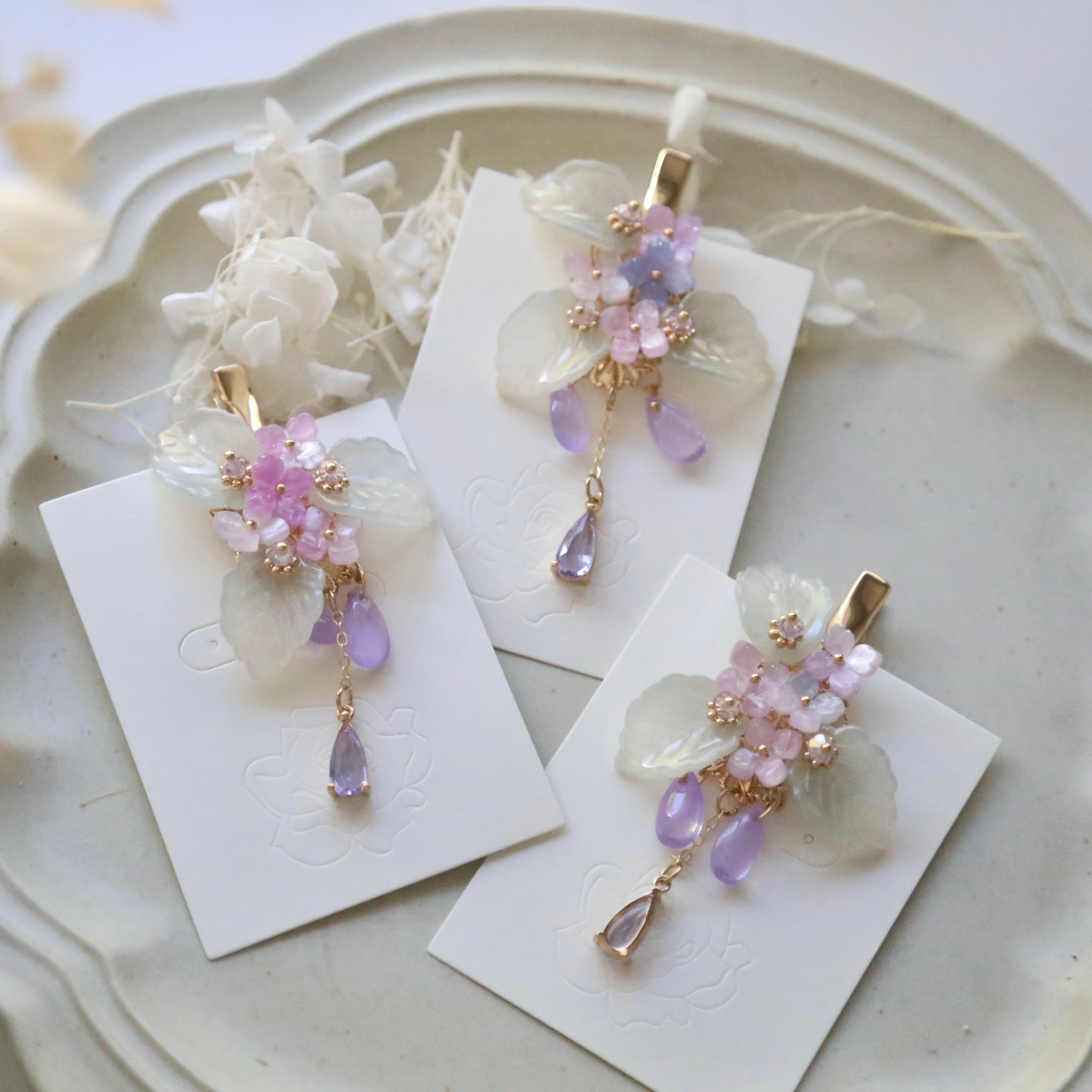 ＃467 jewelry✴ちょうちょ✴ピンクパープル✴レジンヘアゴムキーホルダー Pink Purple Hydrangea Leaf Hair Clip – SWEETSHOP JEWELRY