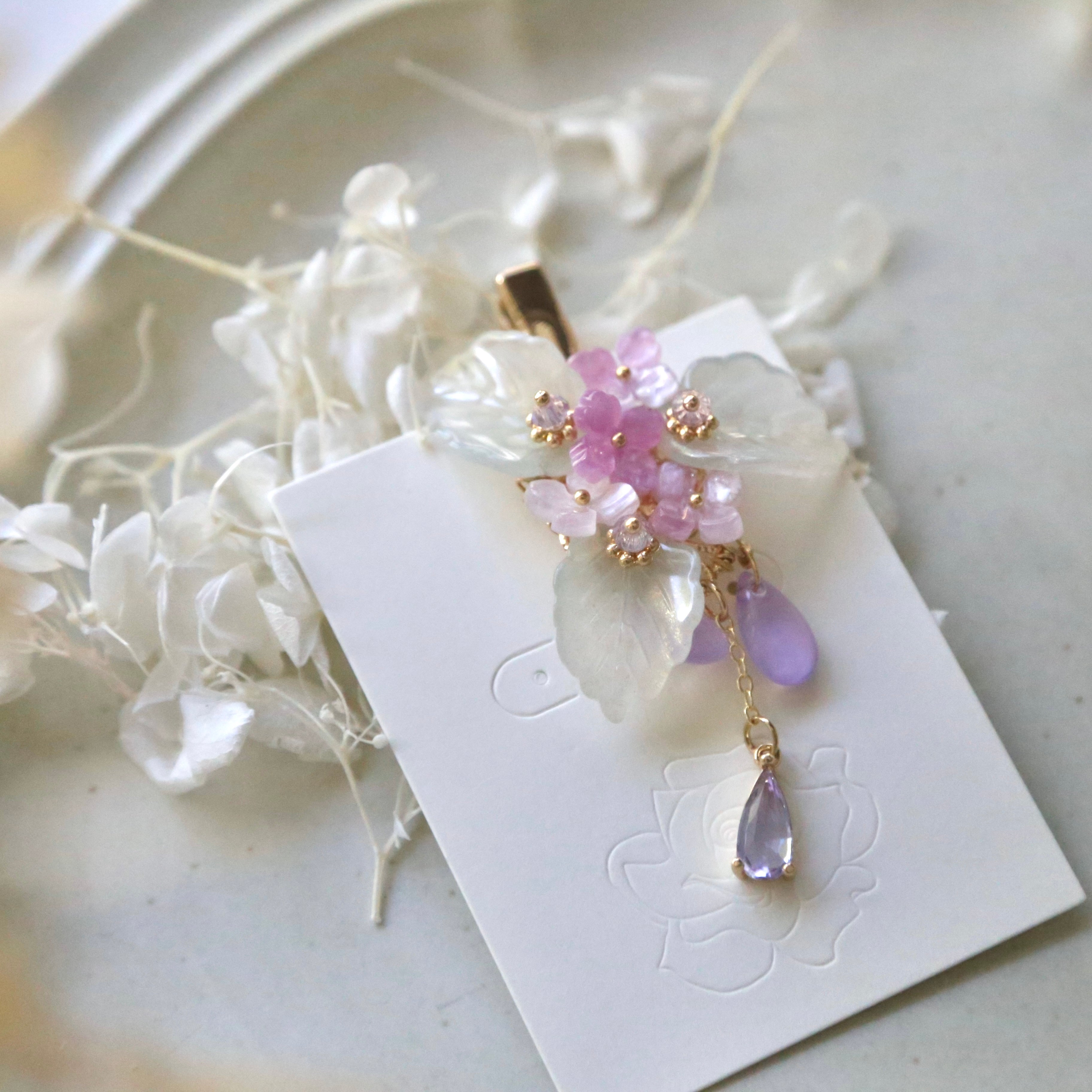 Pink Purple Hydrangea Leaf Hair Clip