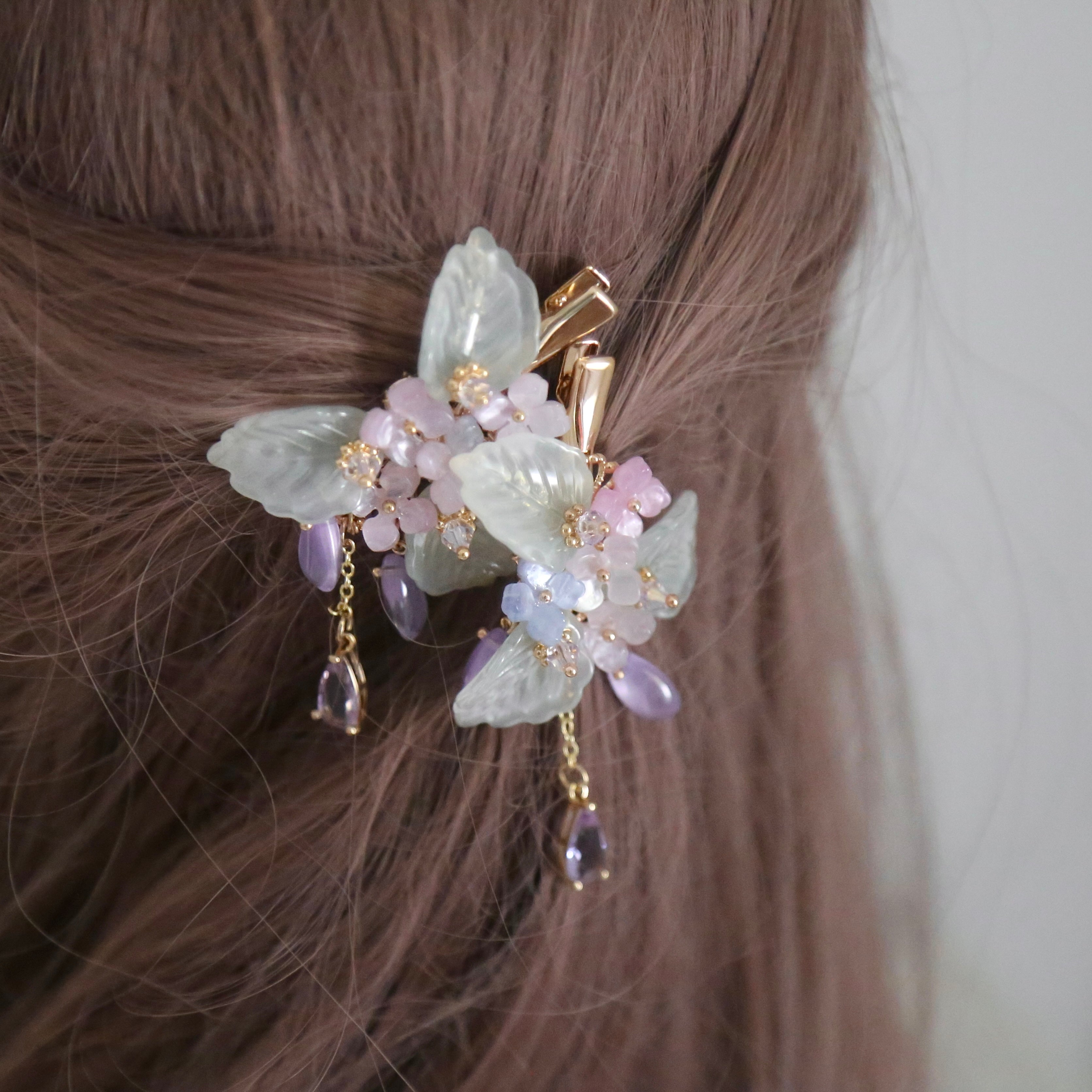 Pink Purple Hydrangea Leaf Hair Clip
