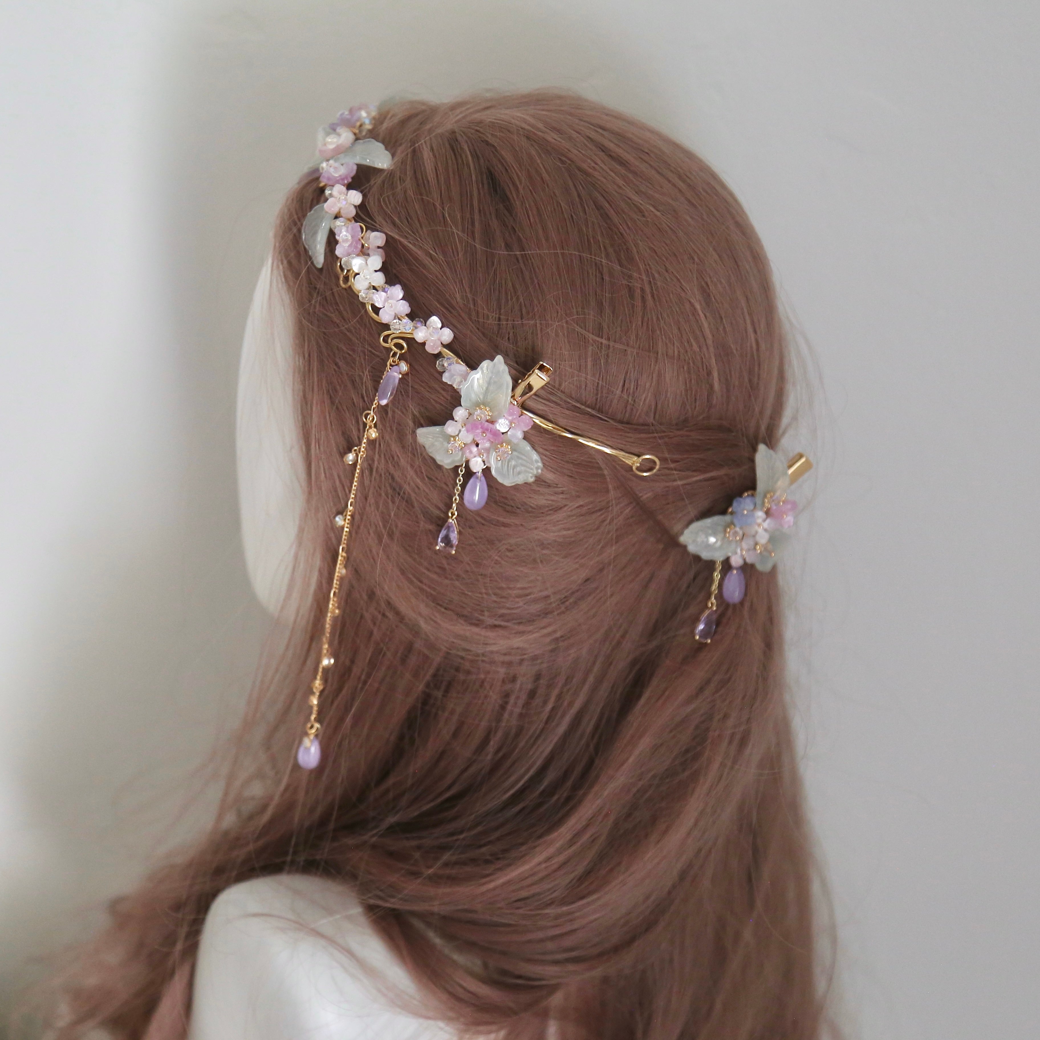 Pink Purple Hydrangea Leaf Hair Clip