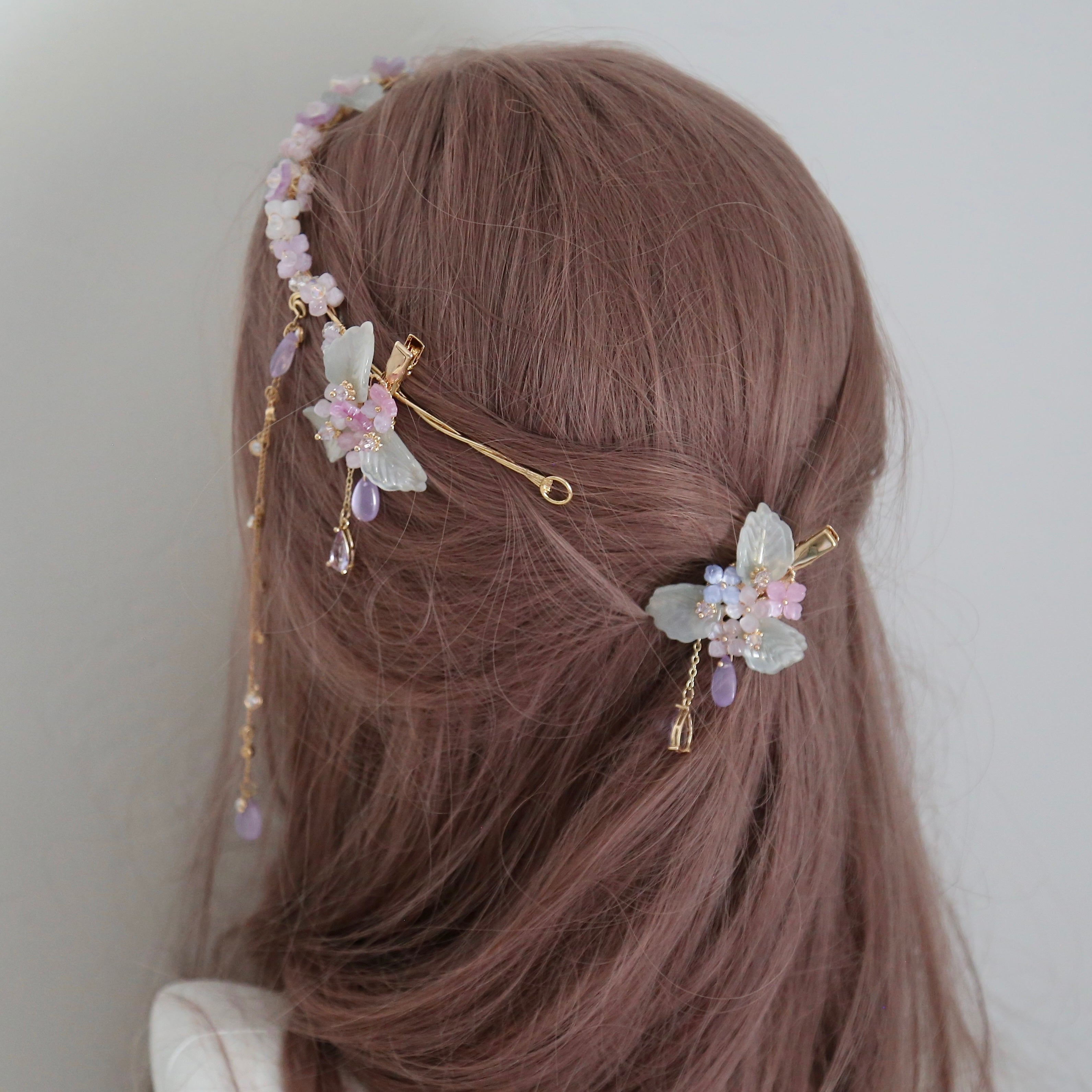 Pink Purple Hydrangea Leaf Hair Clip