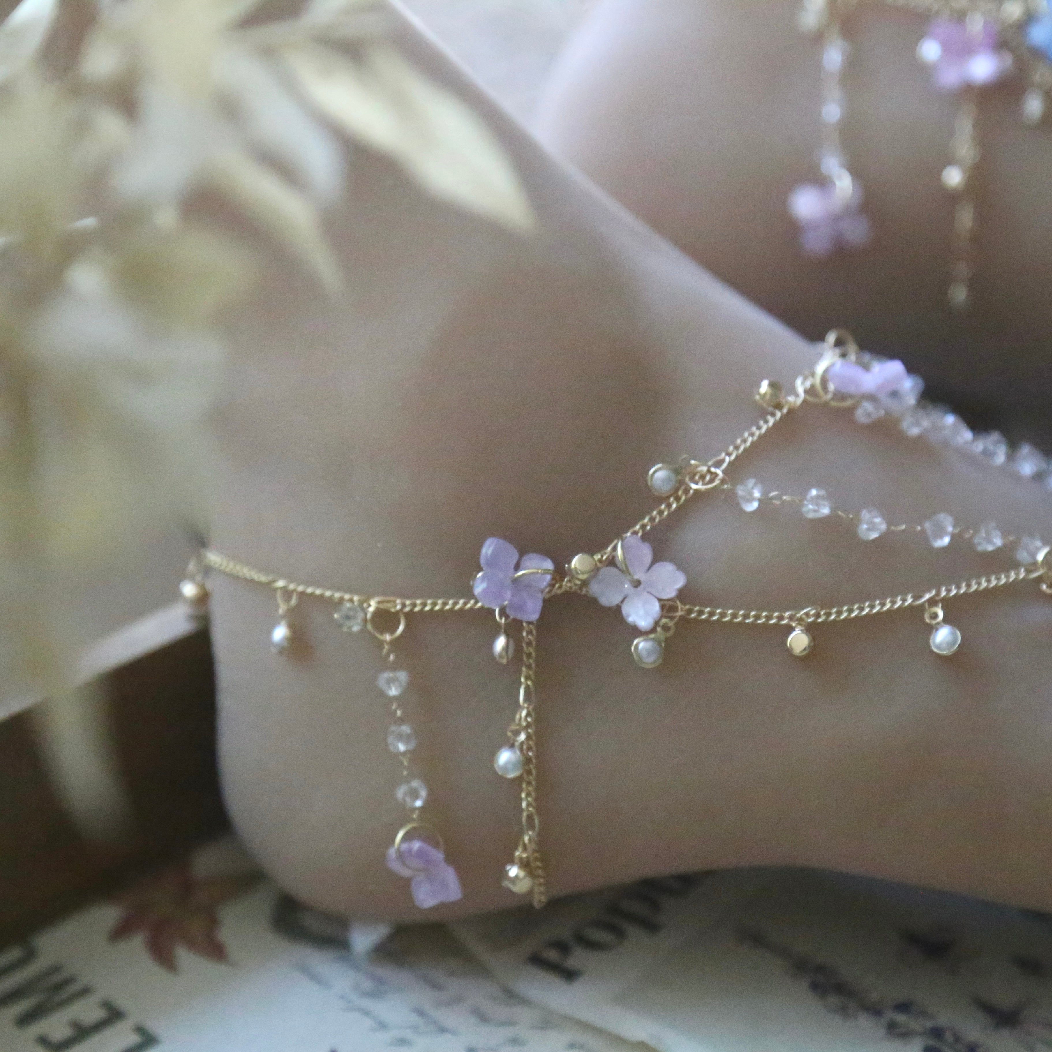 Hydrangea Tassel Anklet
