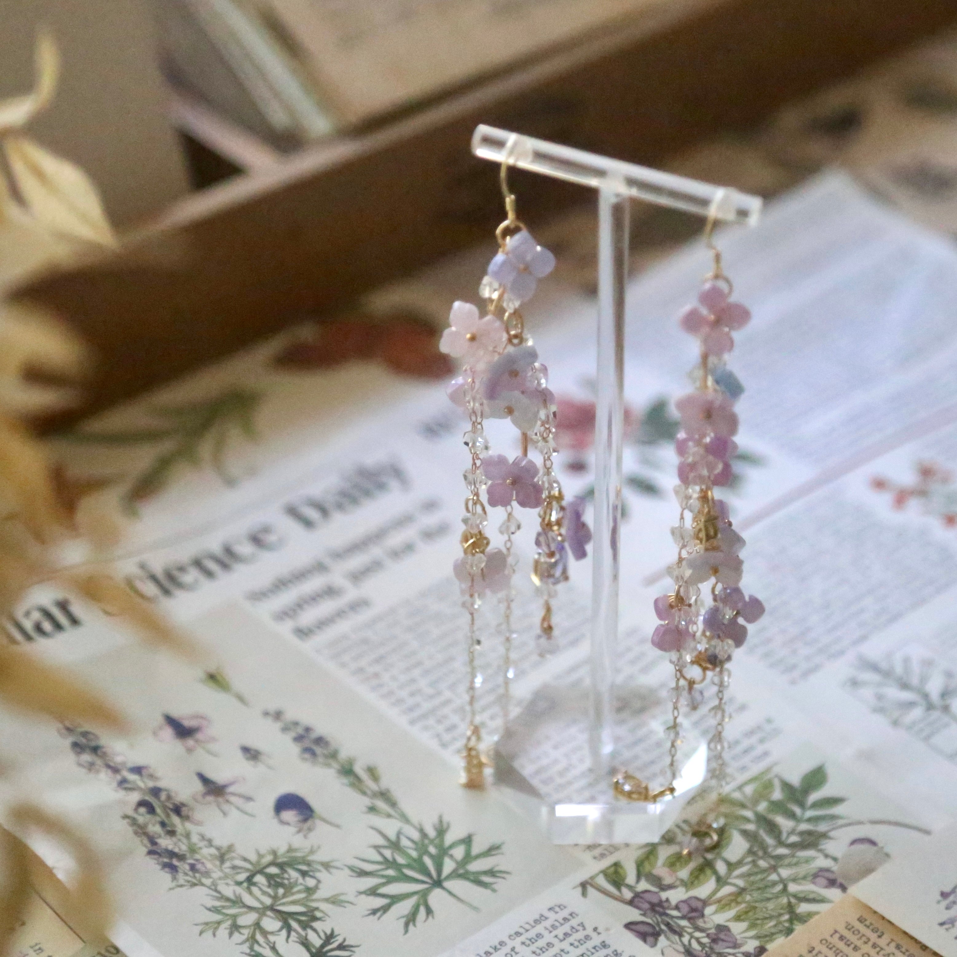 Hydrangea Crystal Tassel Earrings