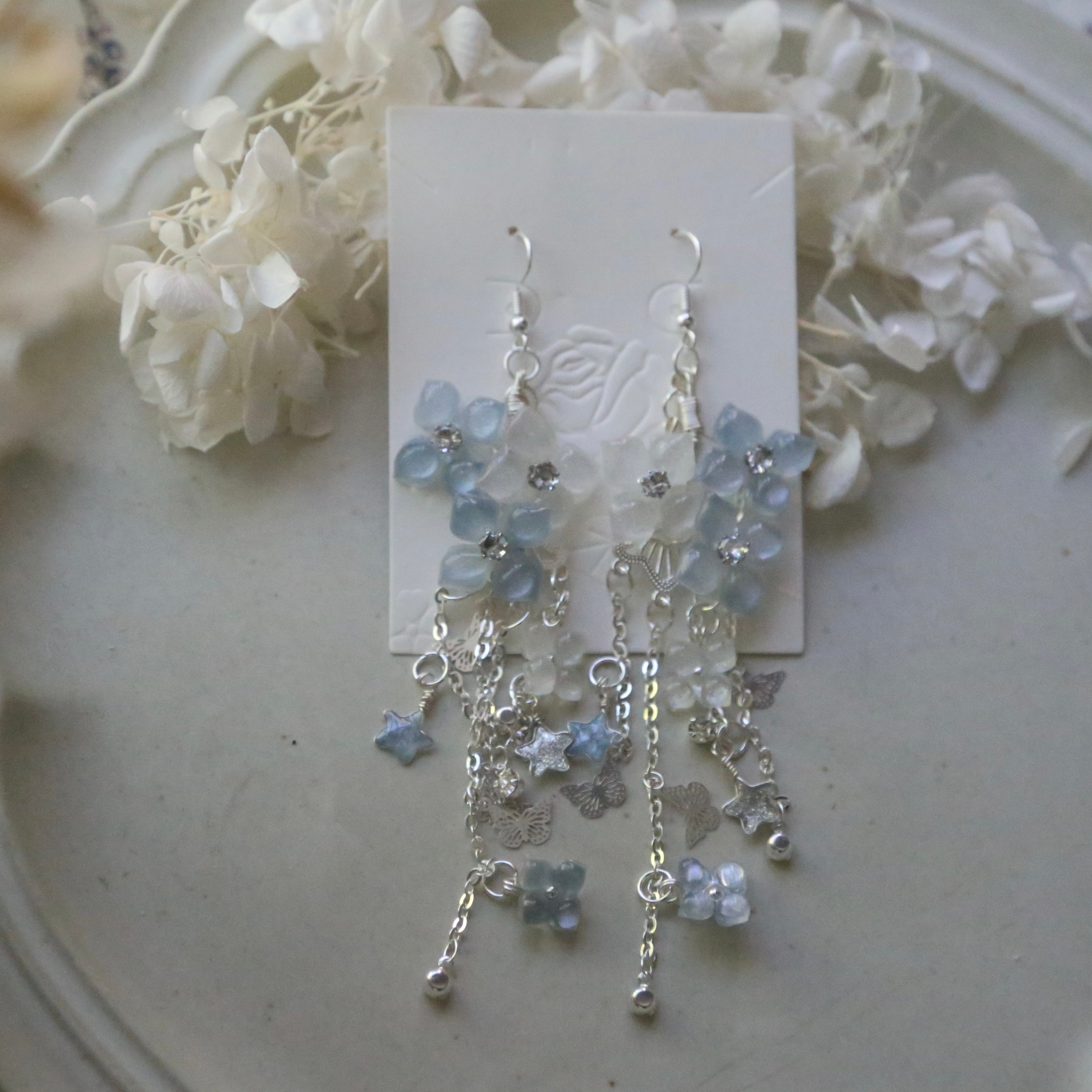 Long Shrink Plastic Hydrangea Earrings