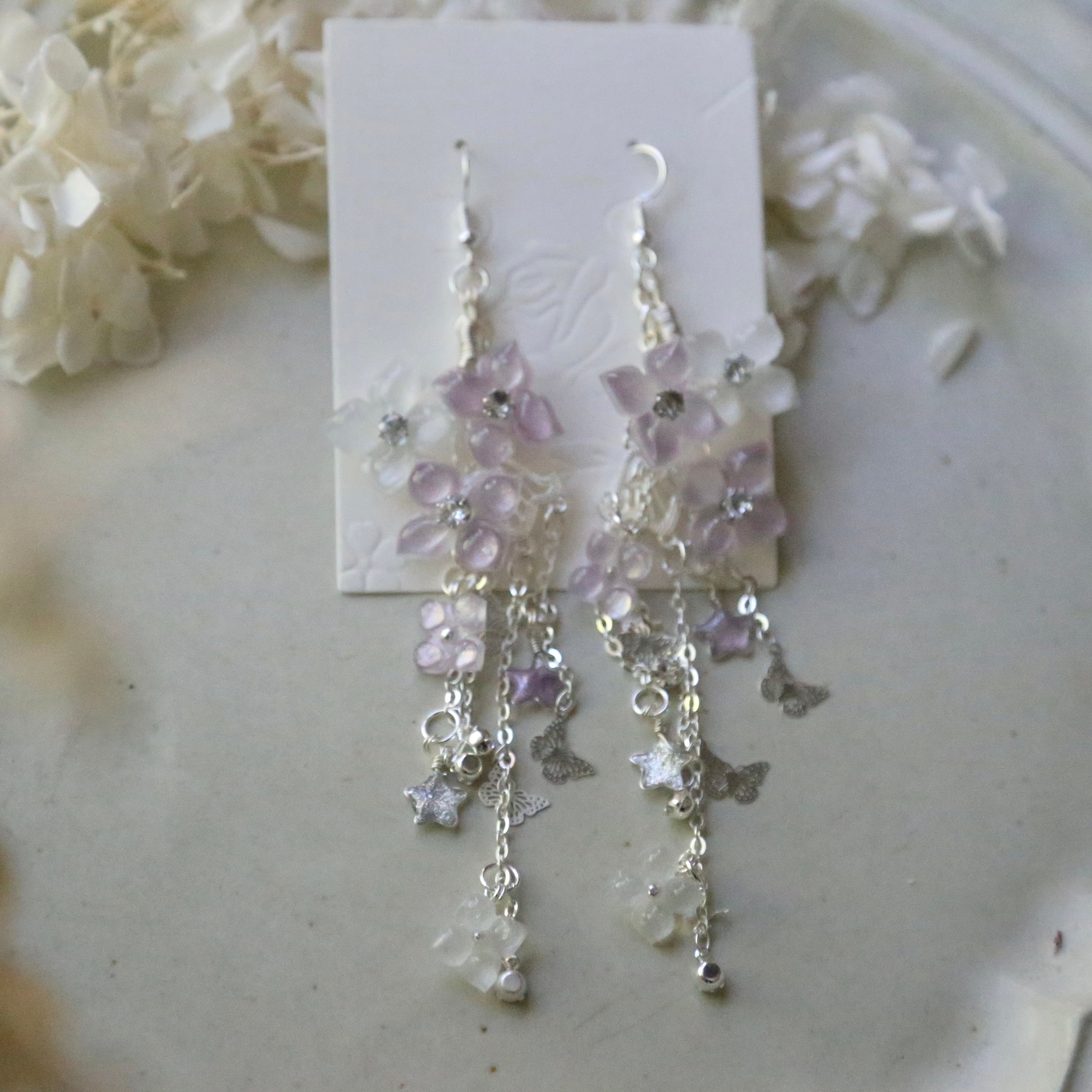 Long Shrink Plastic Hydrangea Earrings