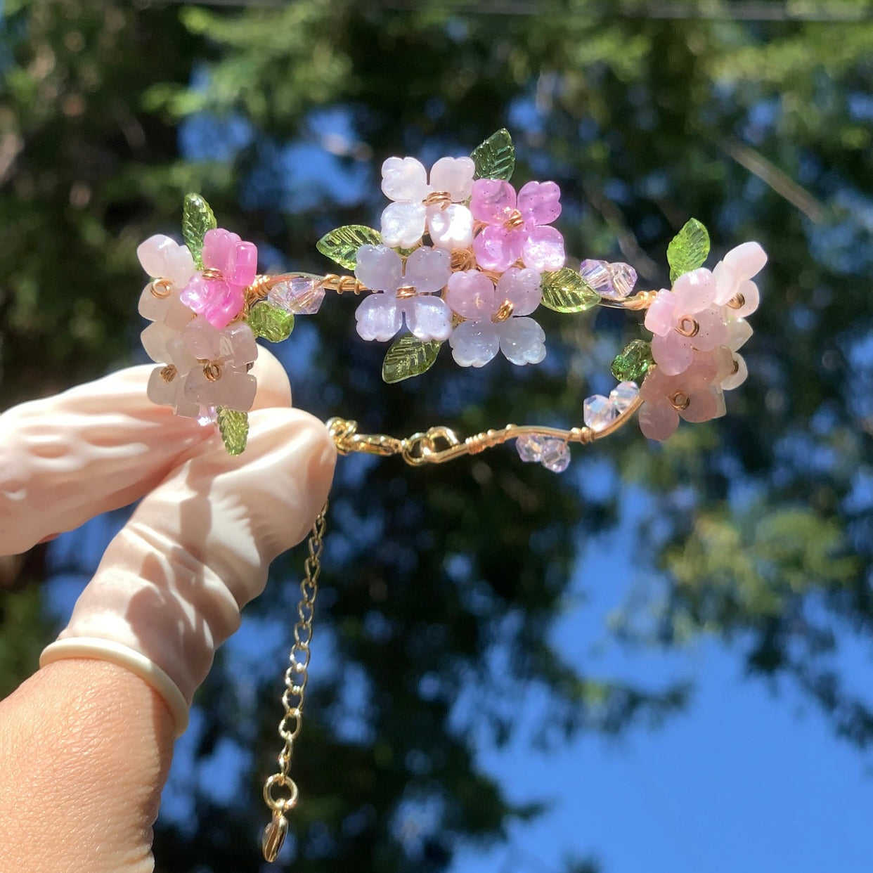 Pink Lavender Hydrangea Bloom Bracelet