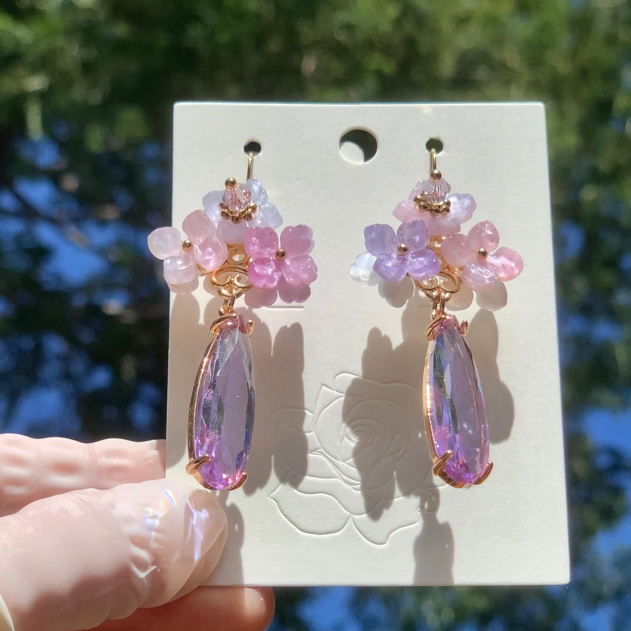 Pink Purple Hydrangea Cluster Earrings