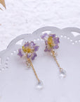 SALE - Resin Purple Iris Flower Earrings
