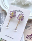 SALE - Resin Purple Iris Flower Earrings