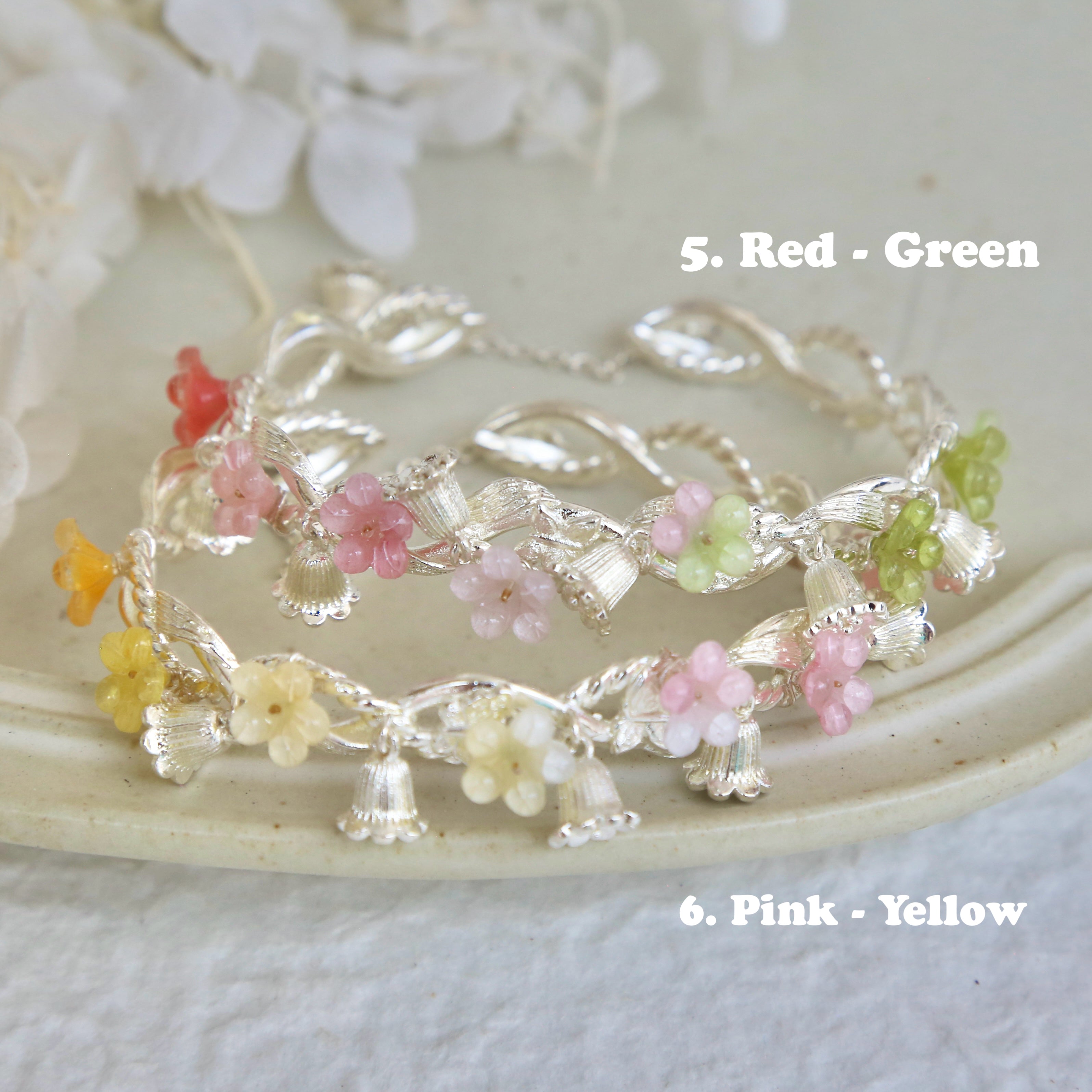 Colorful Flower Bangles - Silver