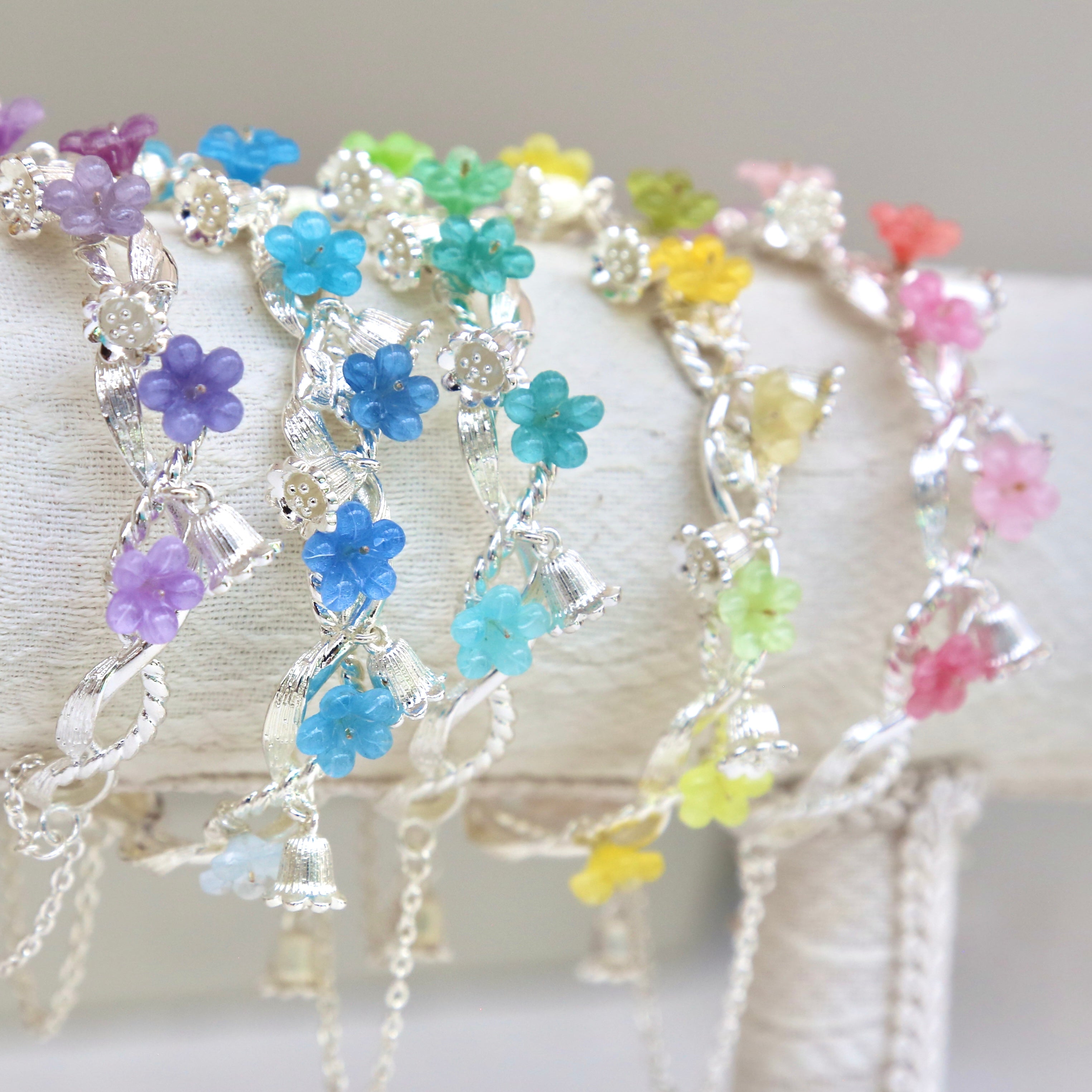 Colorful Flower Bangles - Silver