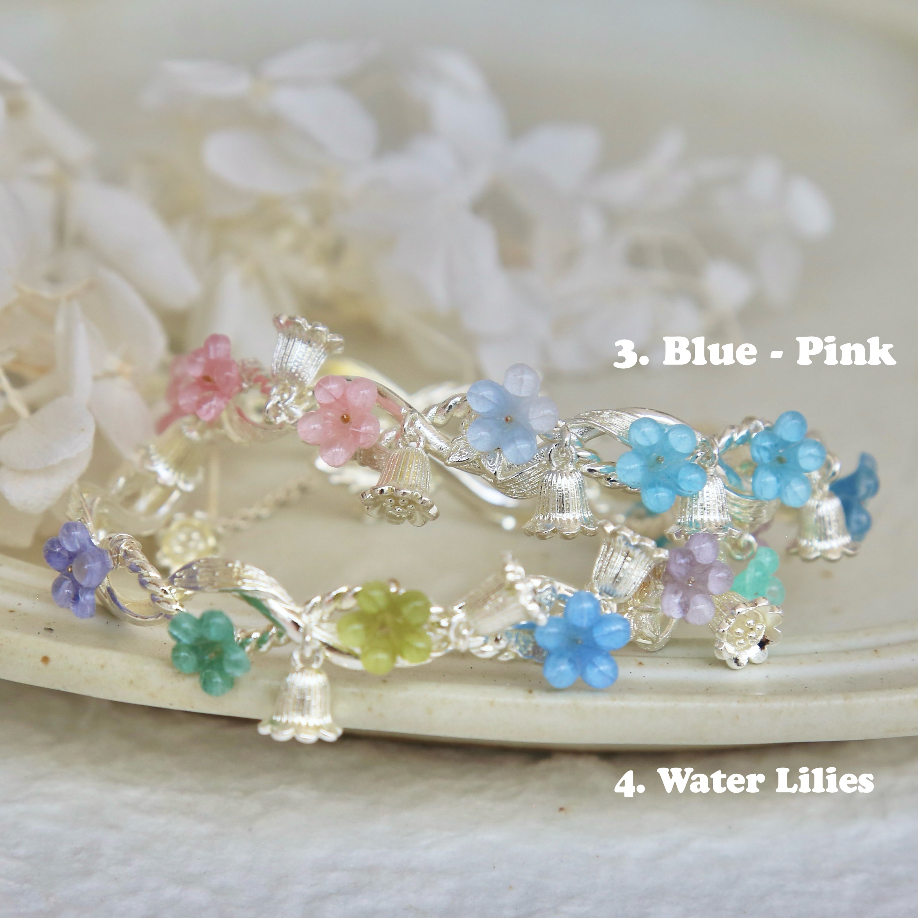 Colorful Flower Bangles - Silver