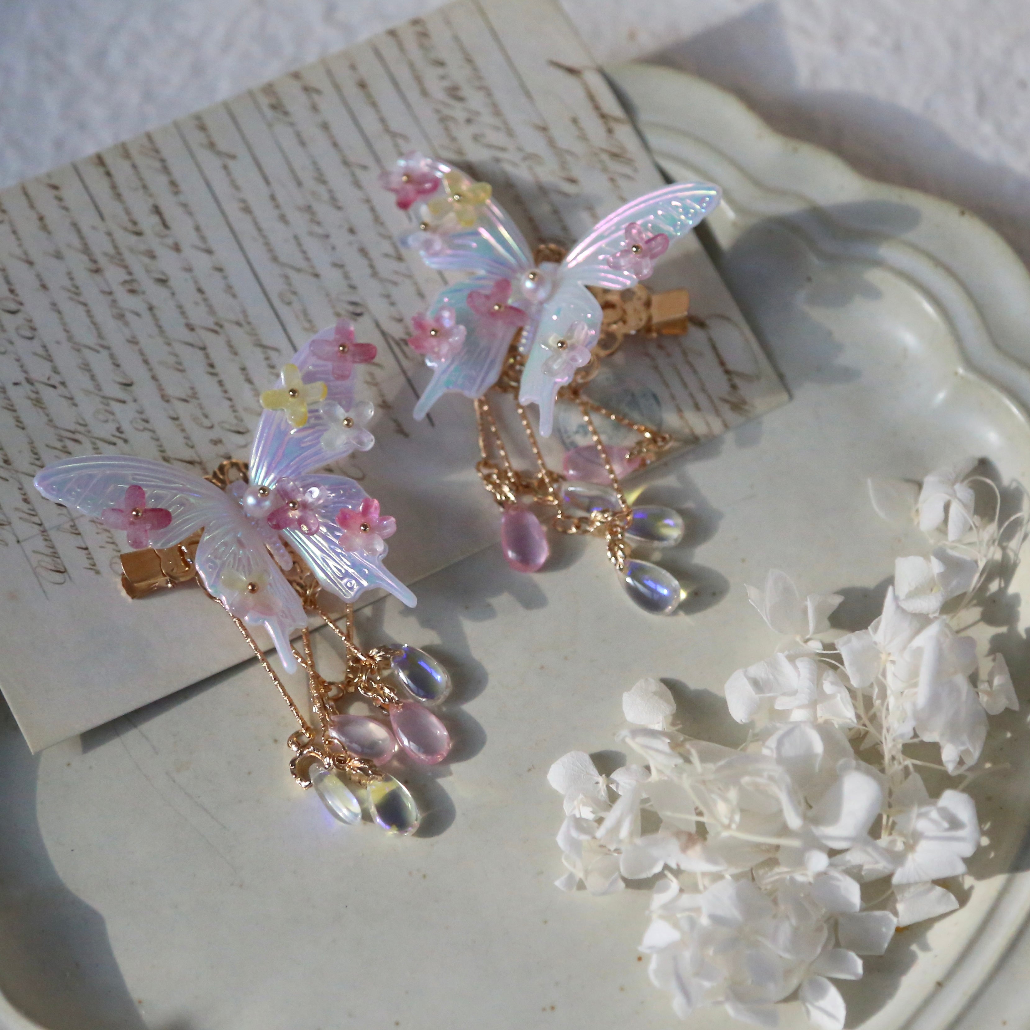 Iridescent Butterfly Necklace &amp; Hair Pins