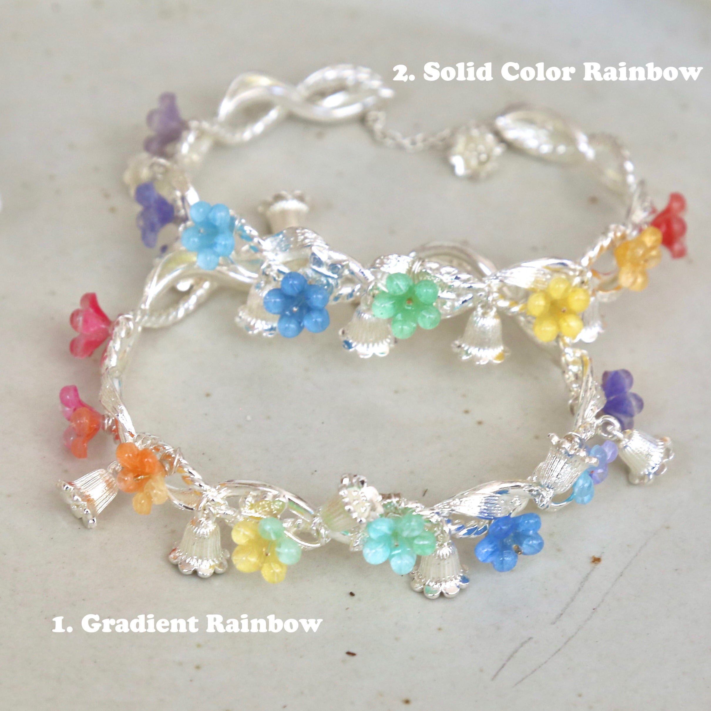 Colorful Flower Bangles - Silver