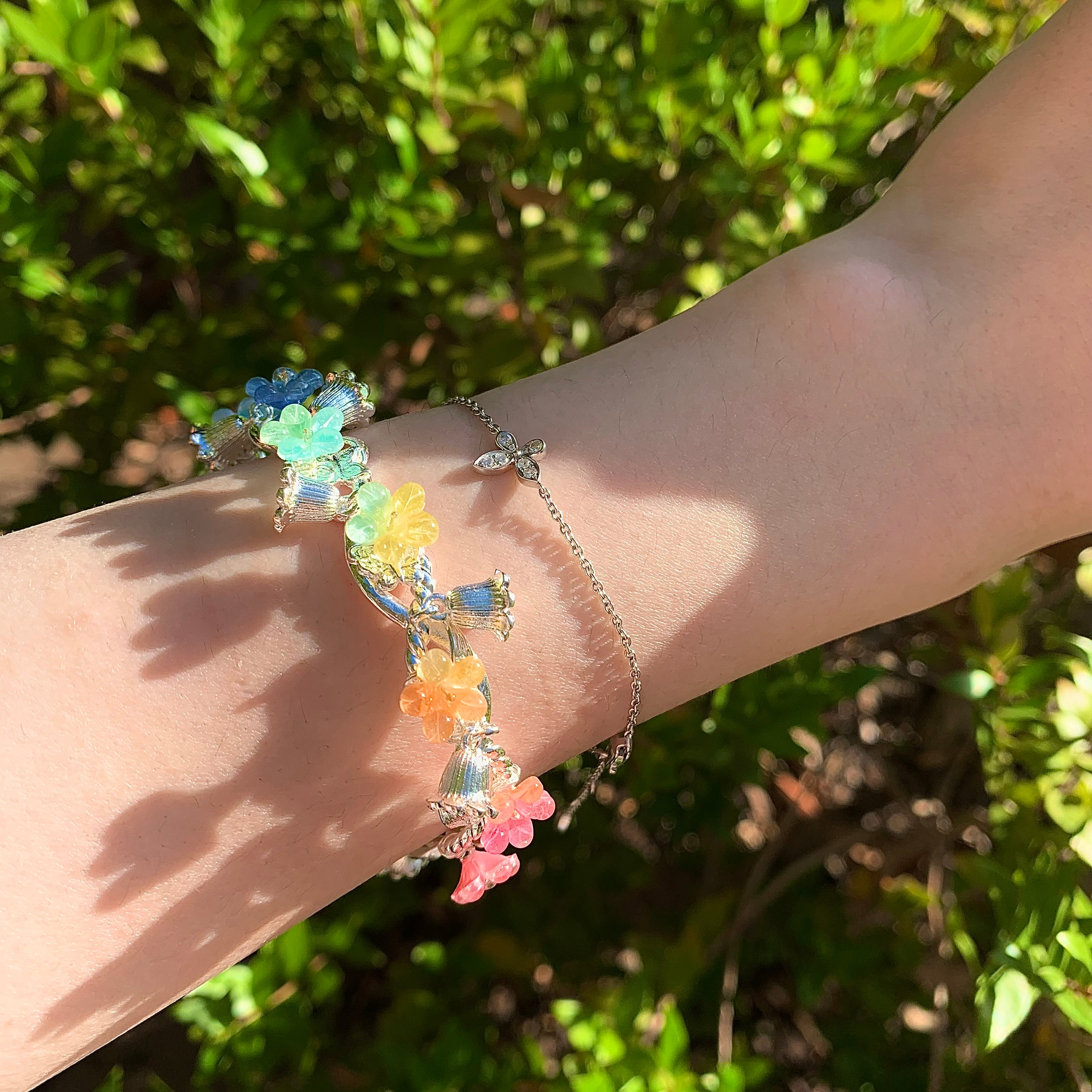 Colorful Flower Bangles - Silver