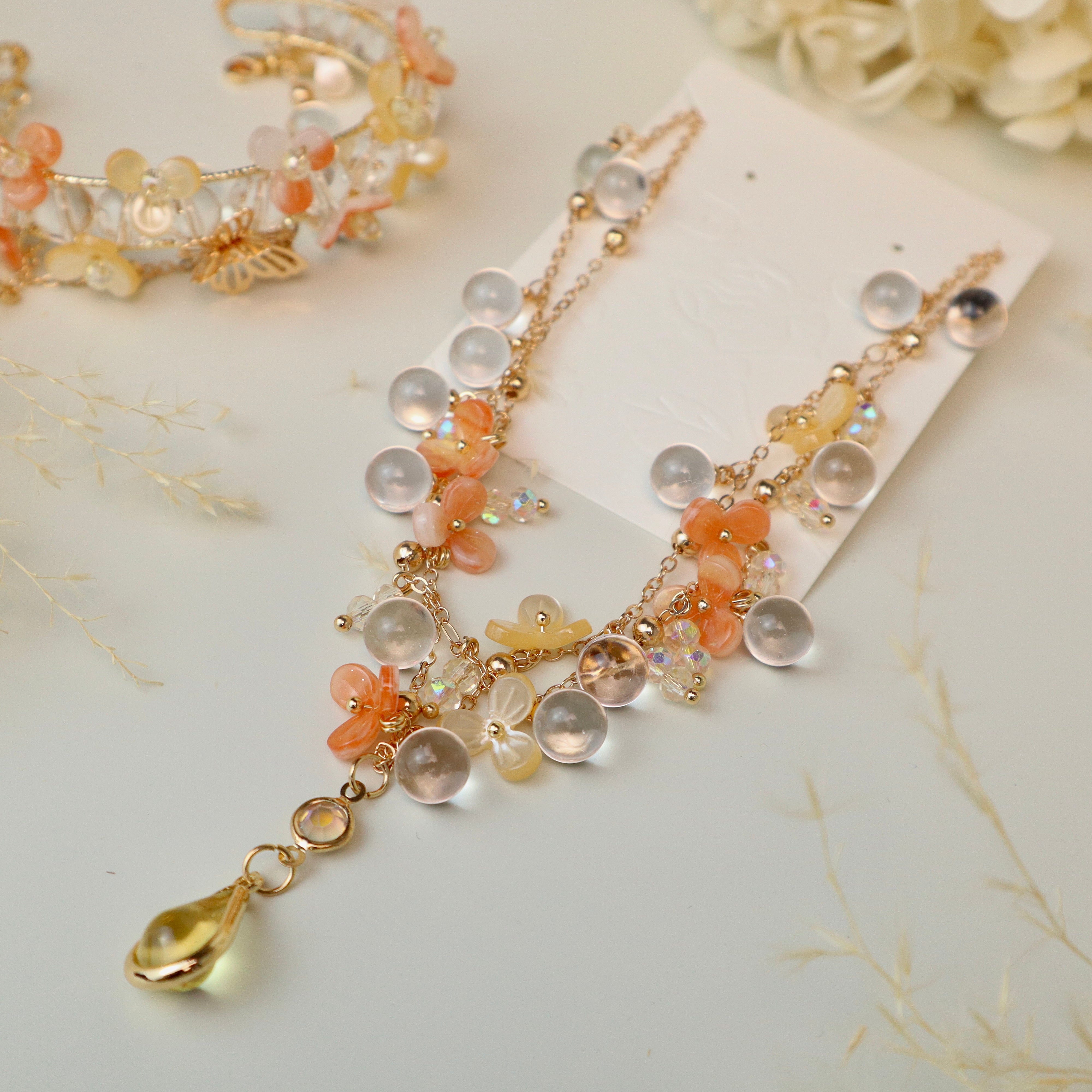 Orange Blossom Crystal Drop Necklace