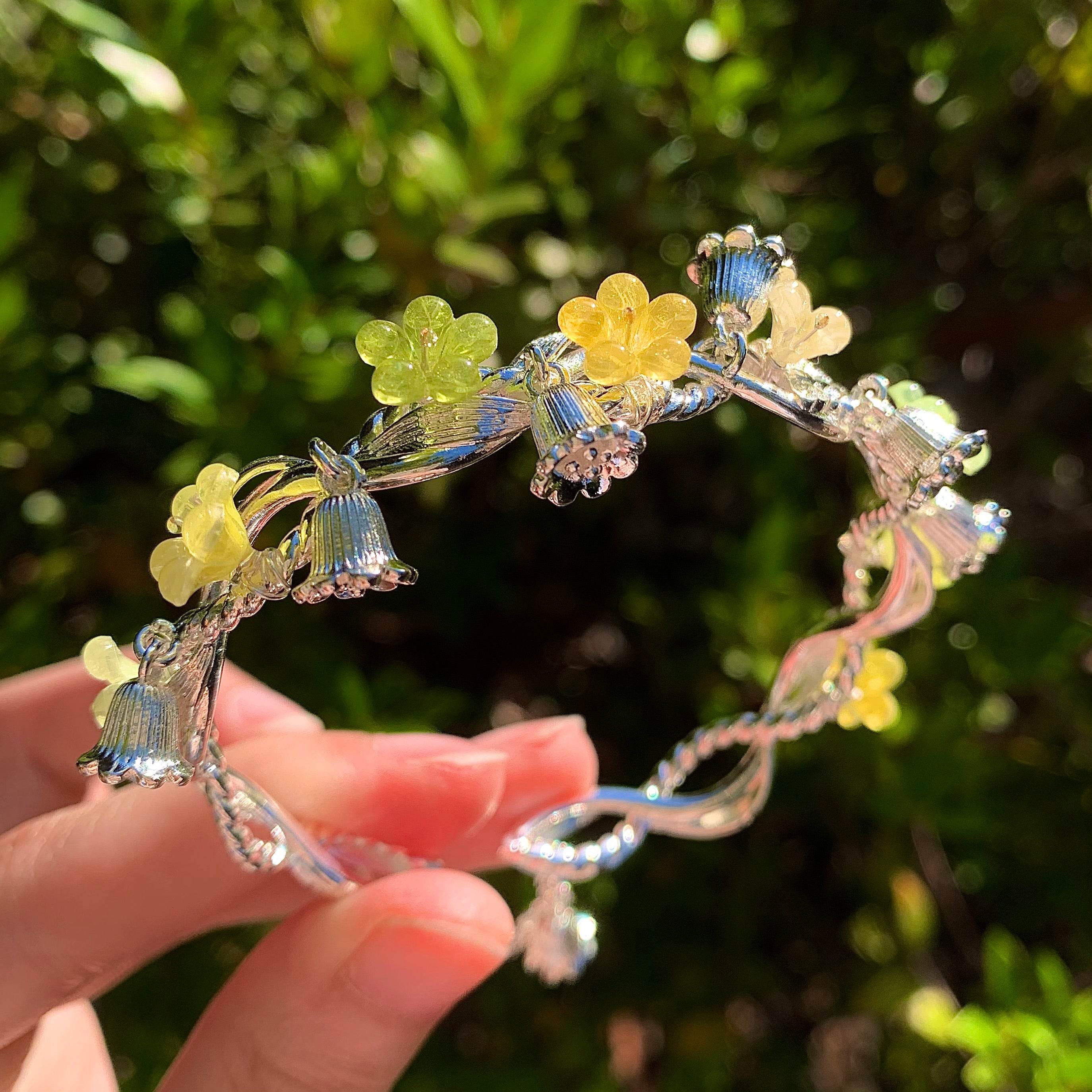 Colorful Flower Bangles - Silver