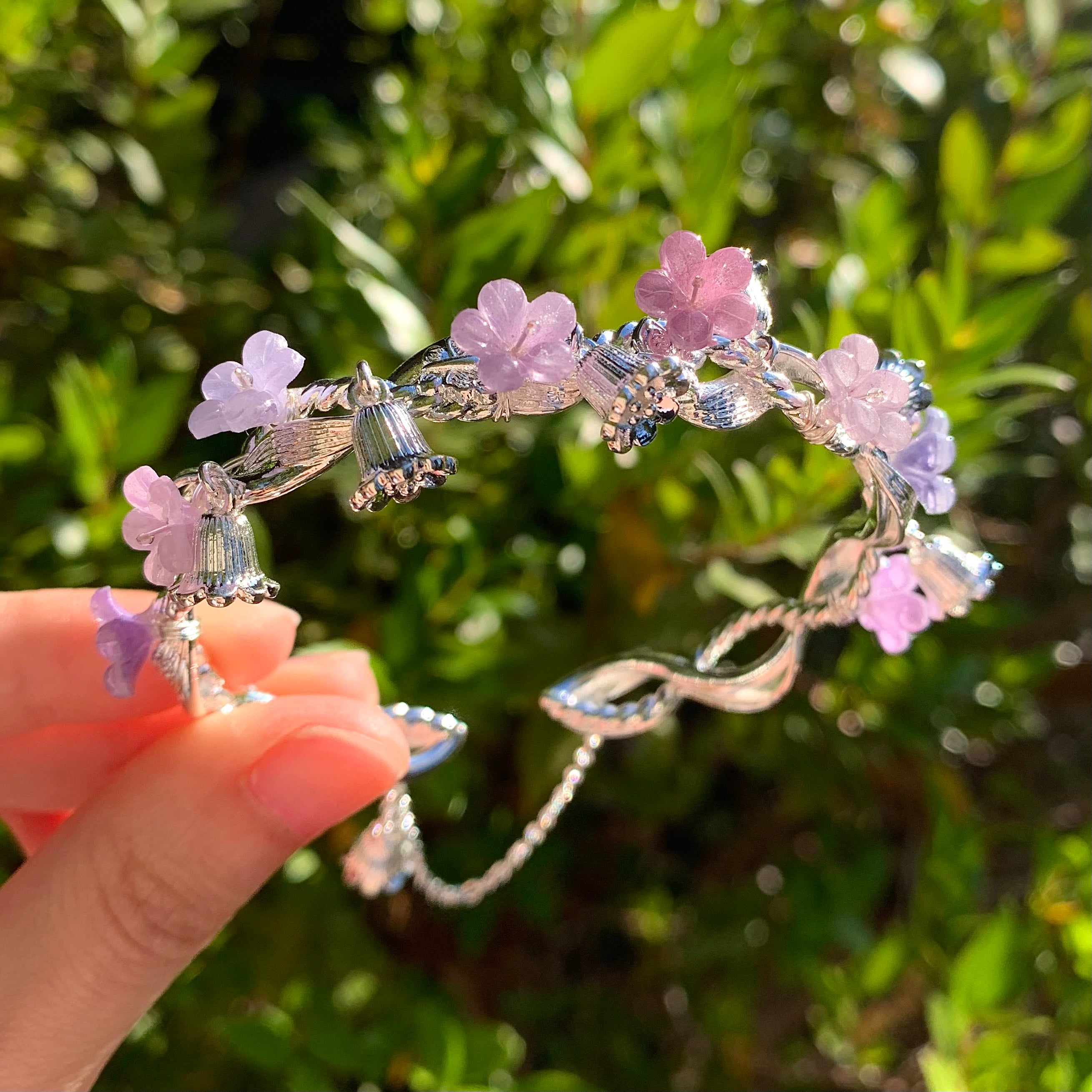 Colorful Flower Bangles - Silver