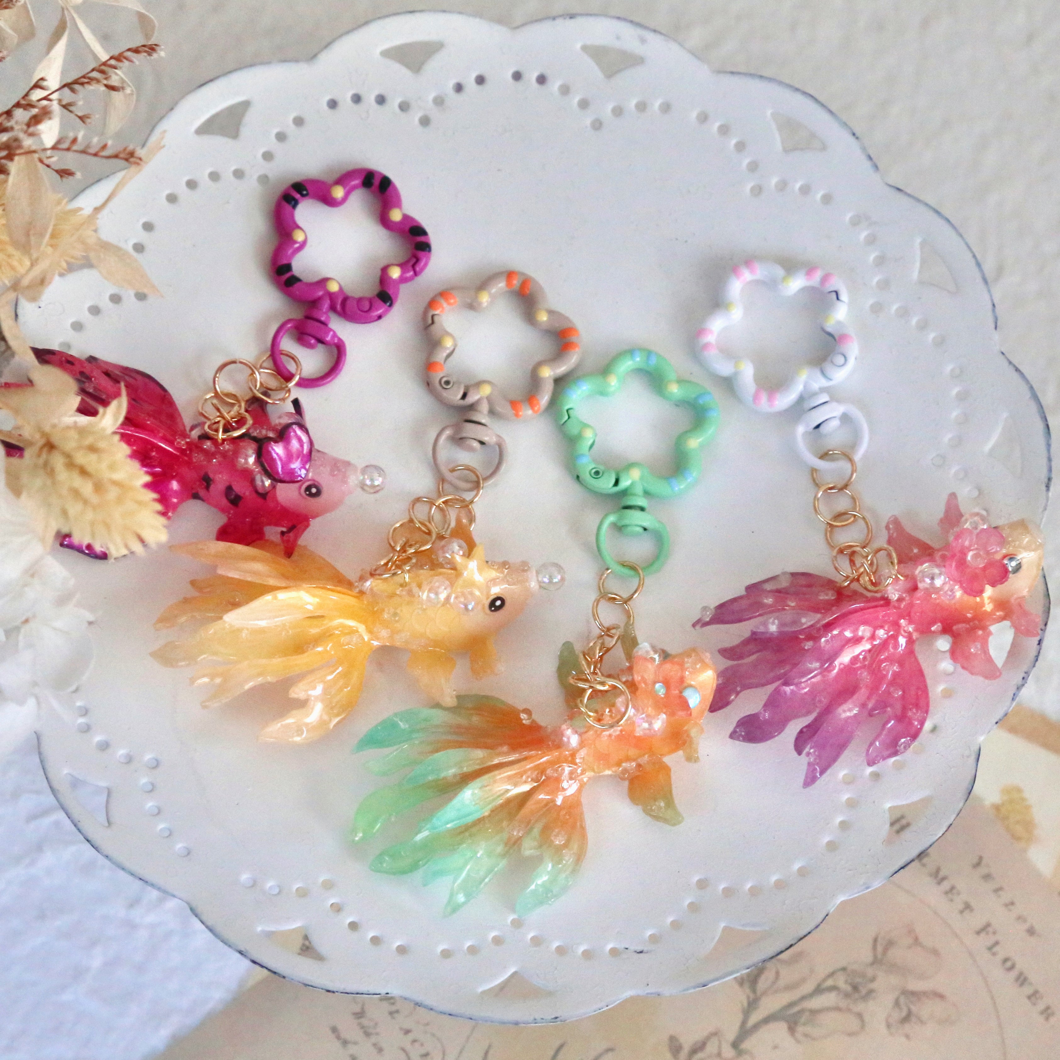 Goldfish Flower Key Charms