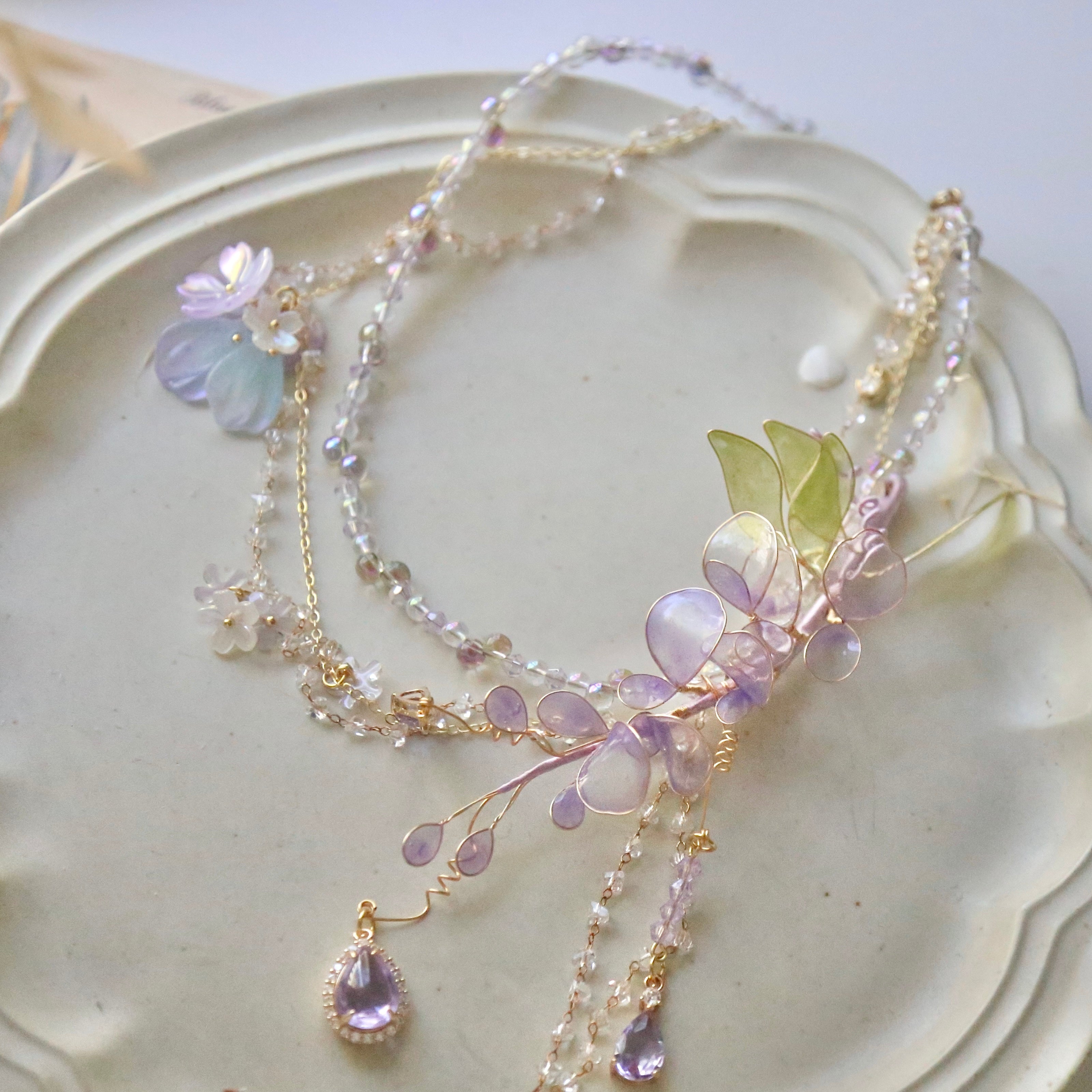 Wisteria Resin Wire-Wrapped Necklace