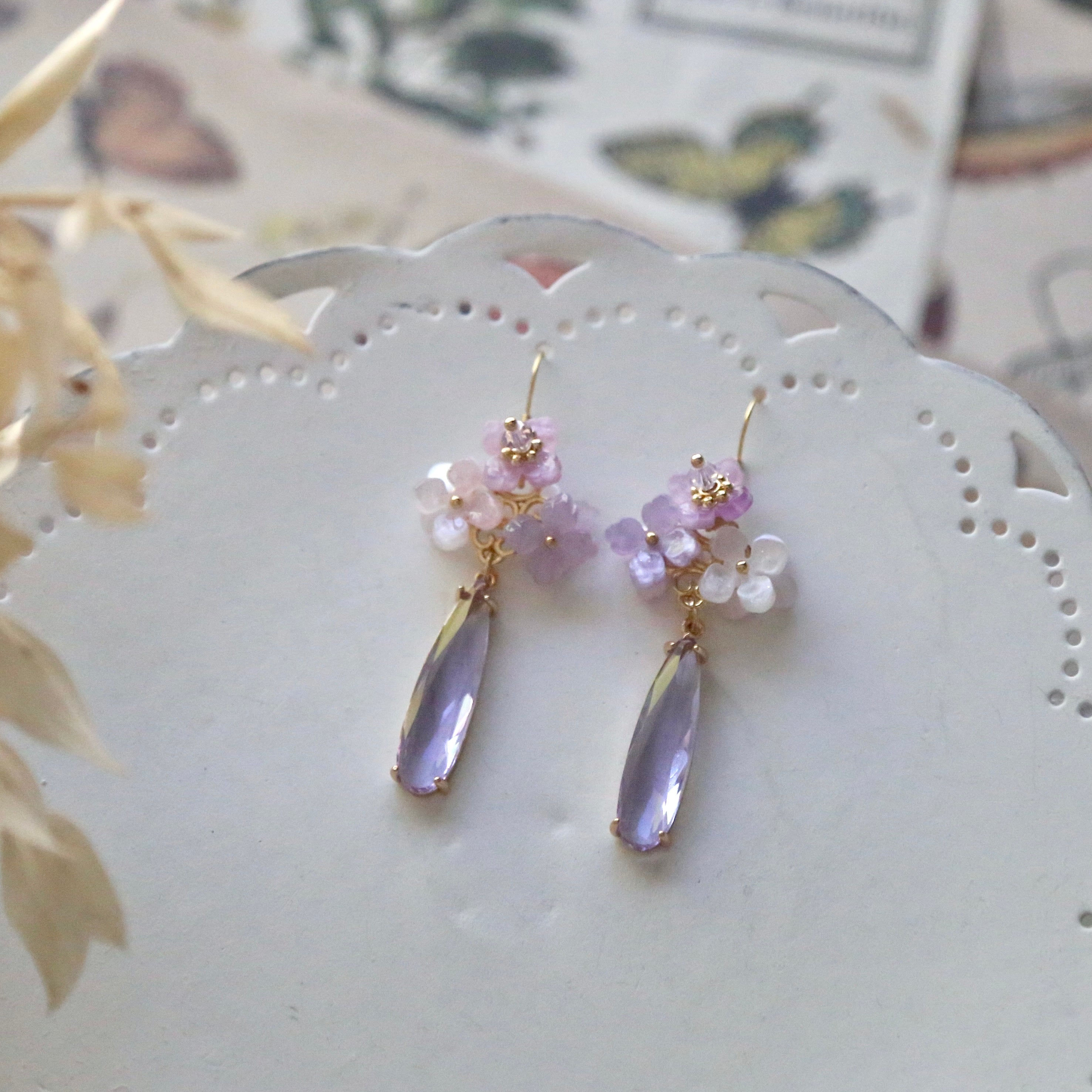 Pink Purple Hydrangea Cluster Earrings