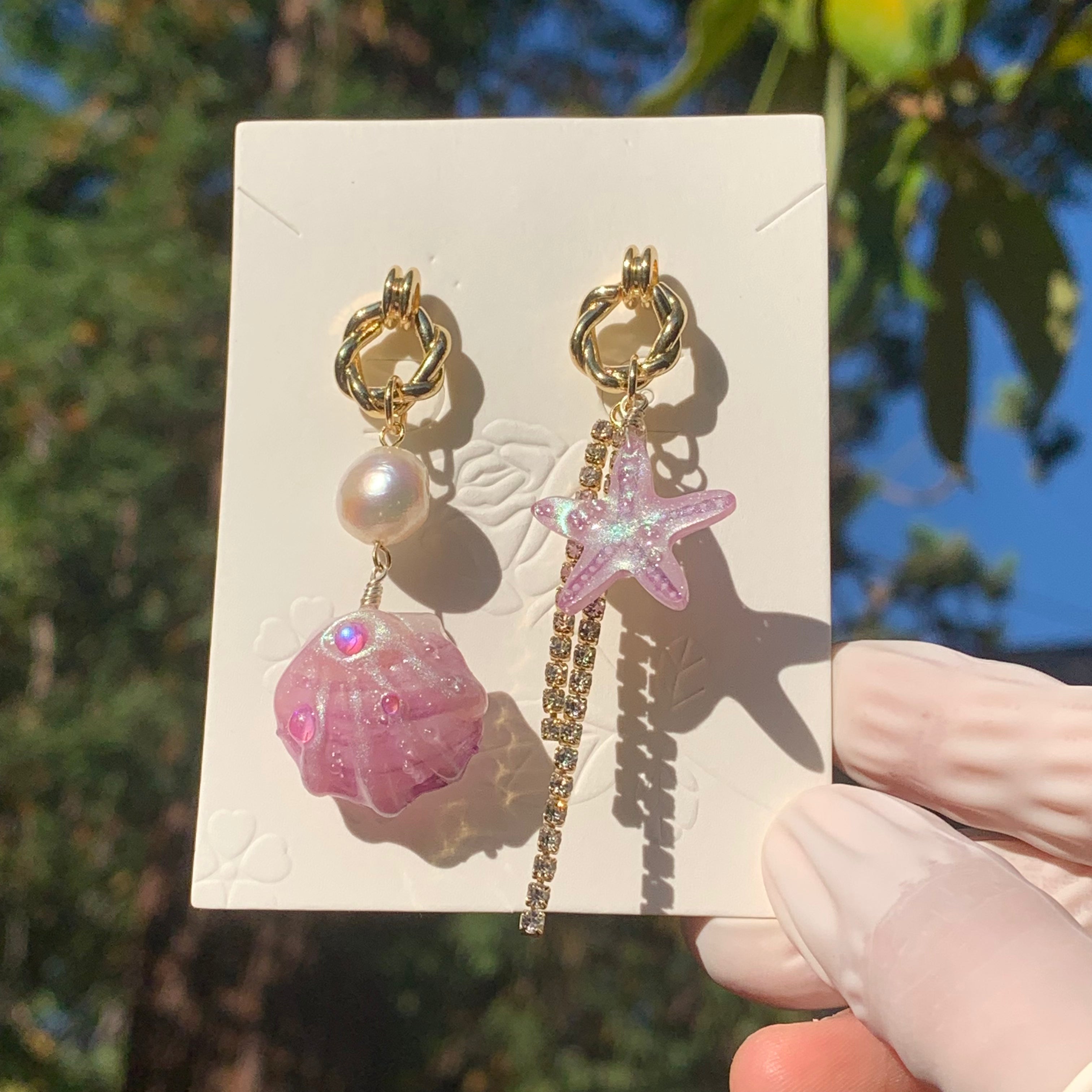 Asymmetric Purple Shell Earrings