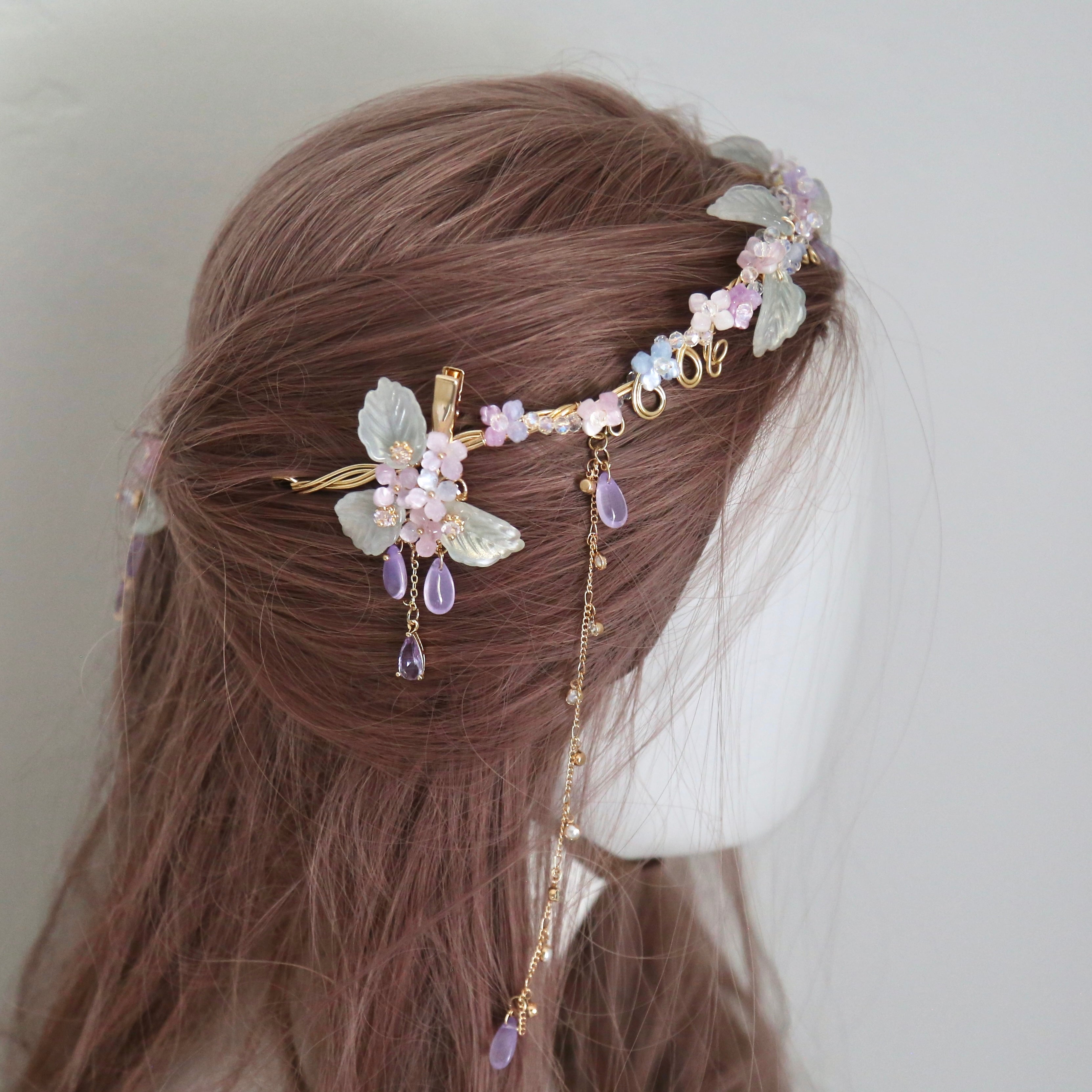 Pink Purple Hydrangea Leaf Hair Clip