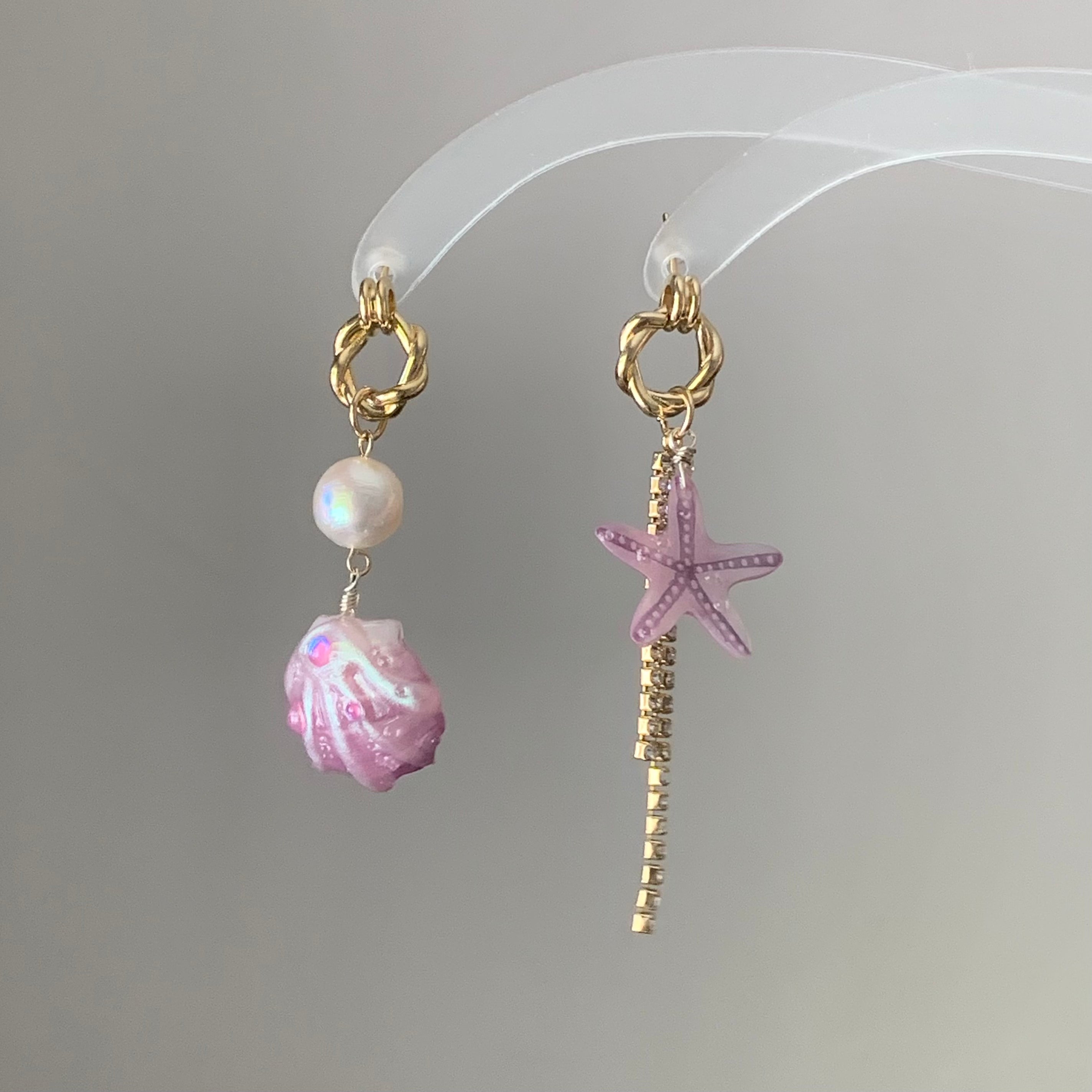Asymmetric Purple Shell Earrings