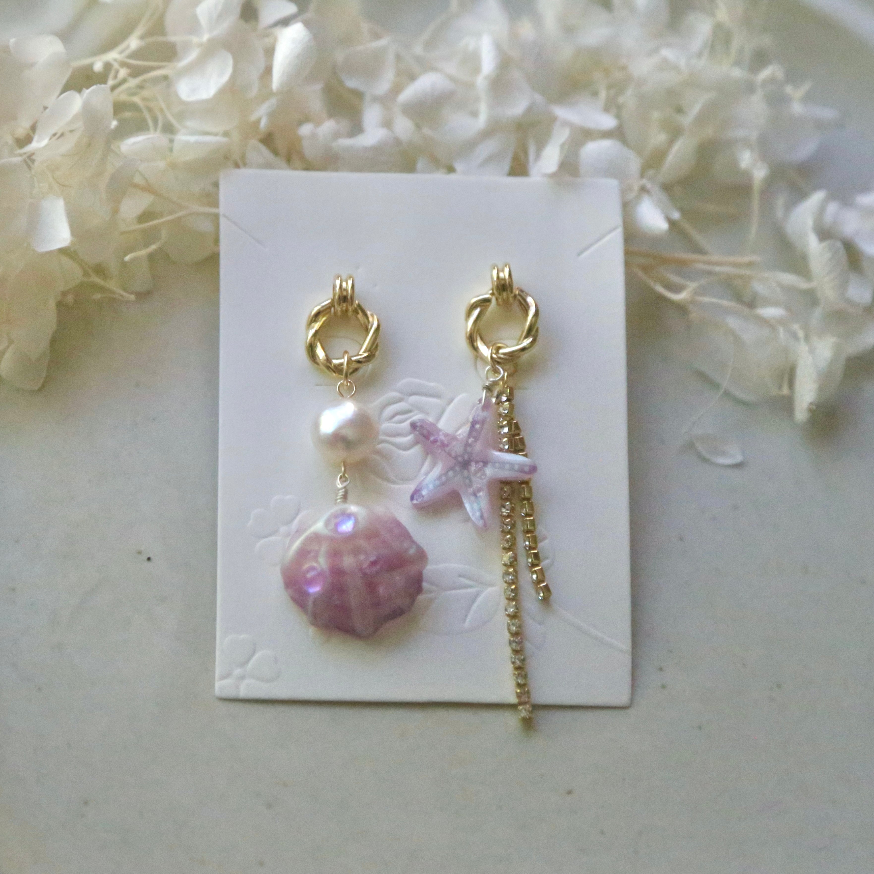 Asymmetric Purple Shell Earrings