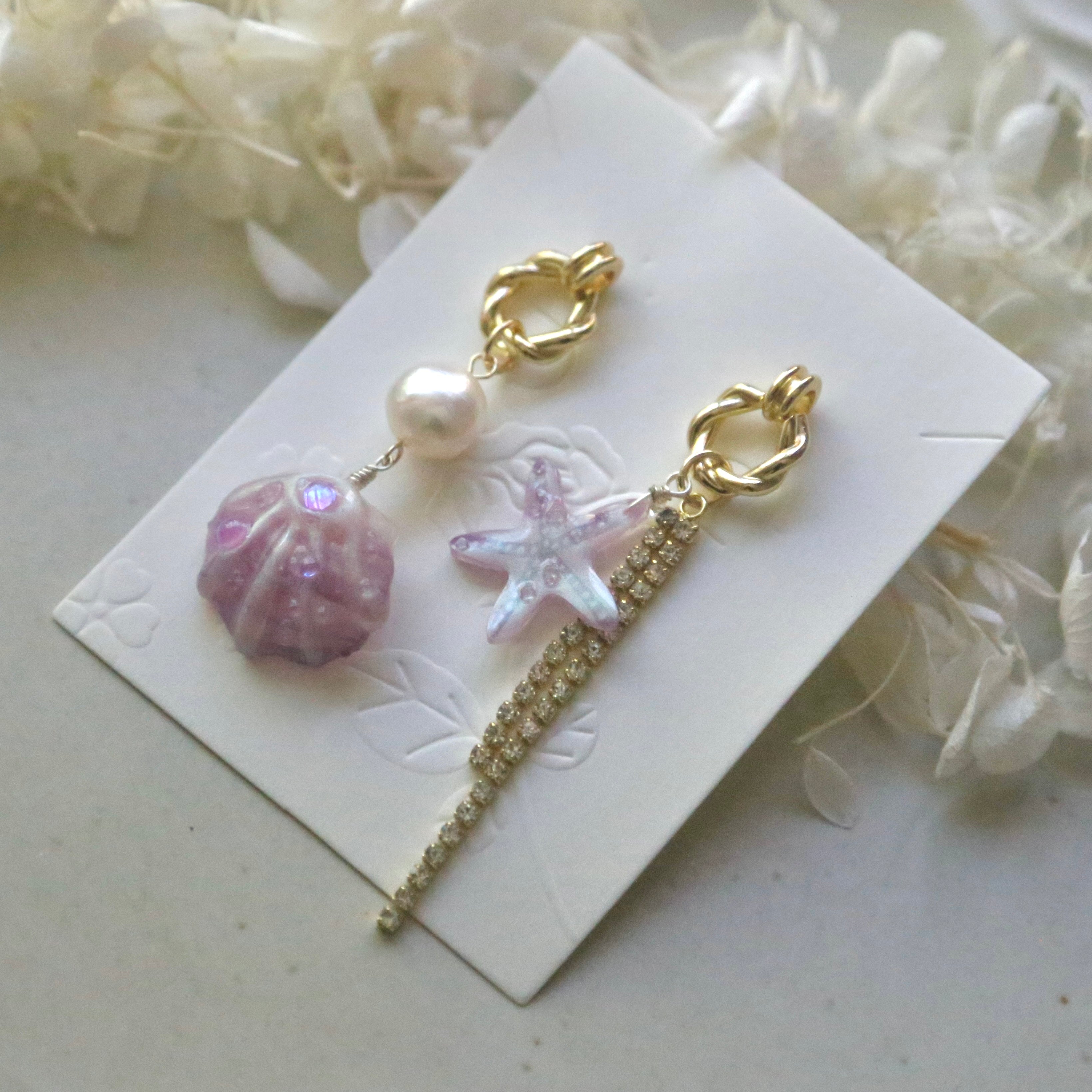 Asymmetric Purple Shell Earrings