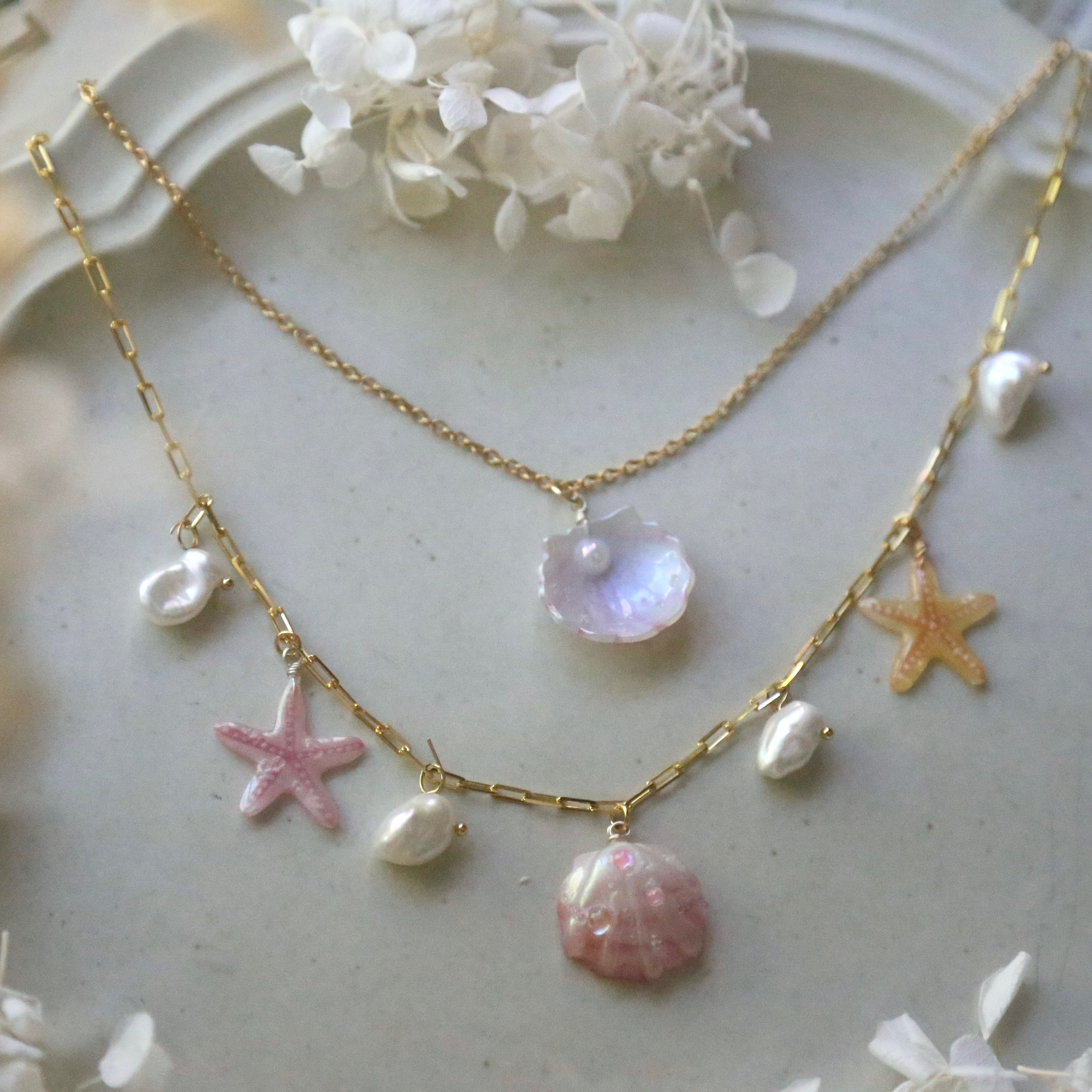Double-Layer Shell &amp; Pearl Necklace