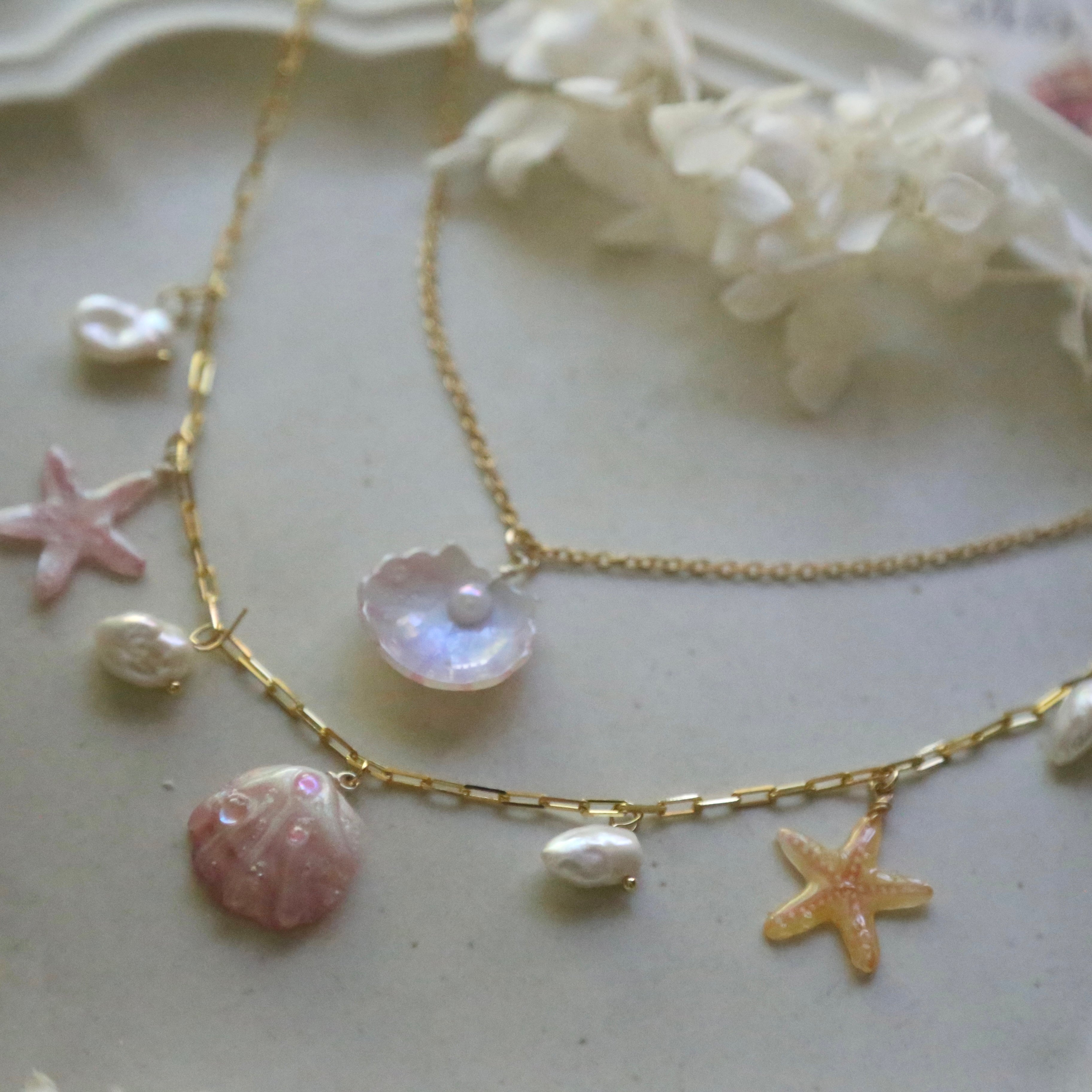 Double-Layer Shell &amp; Pearl Necklace