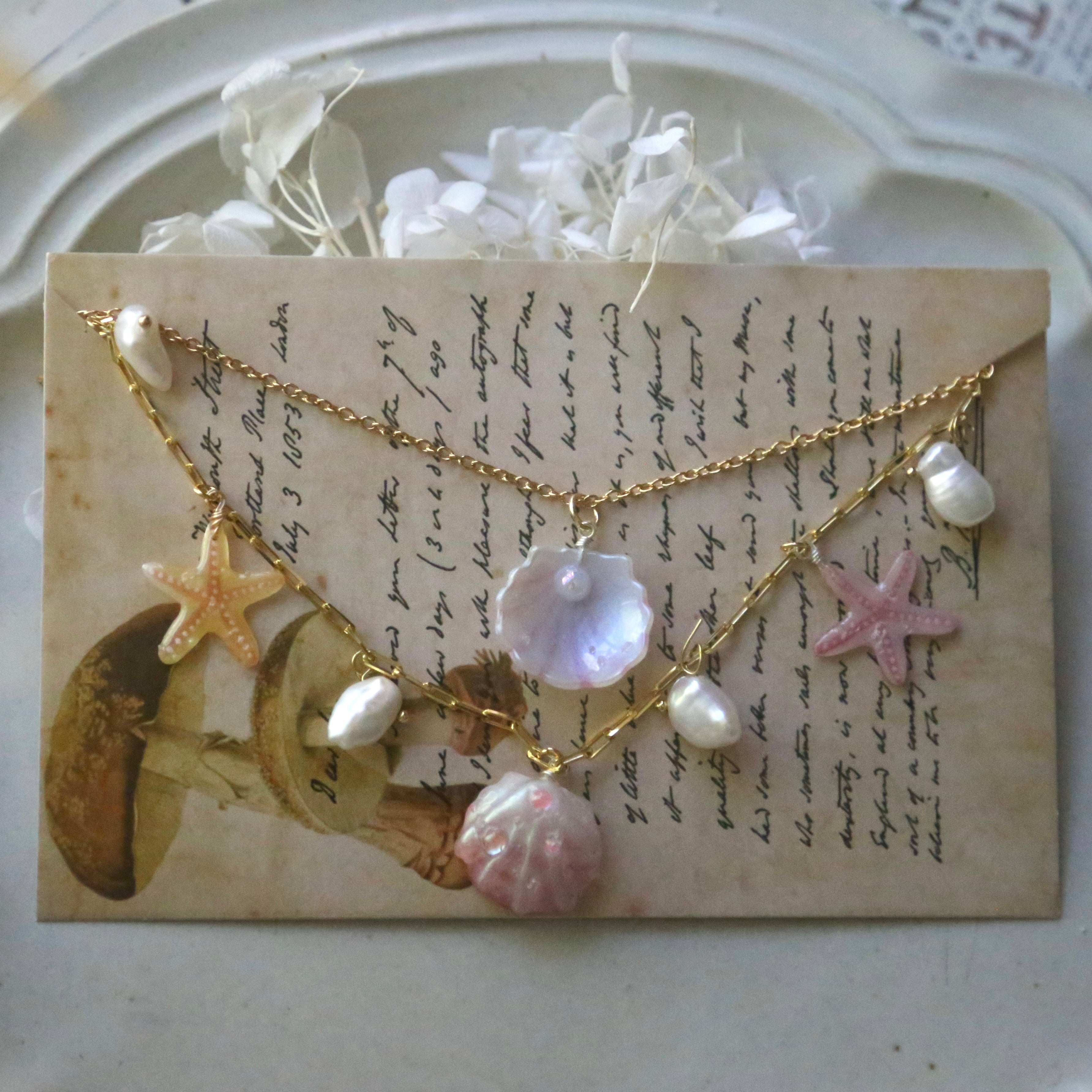Double-Layer Shell &amp; Pearl Necklace