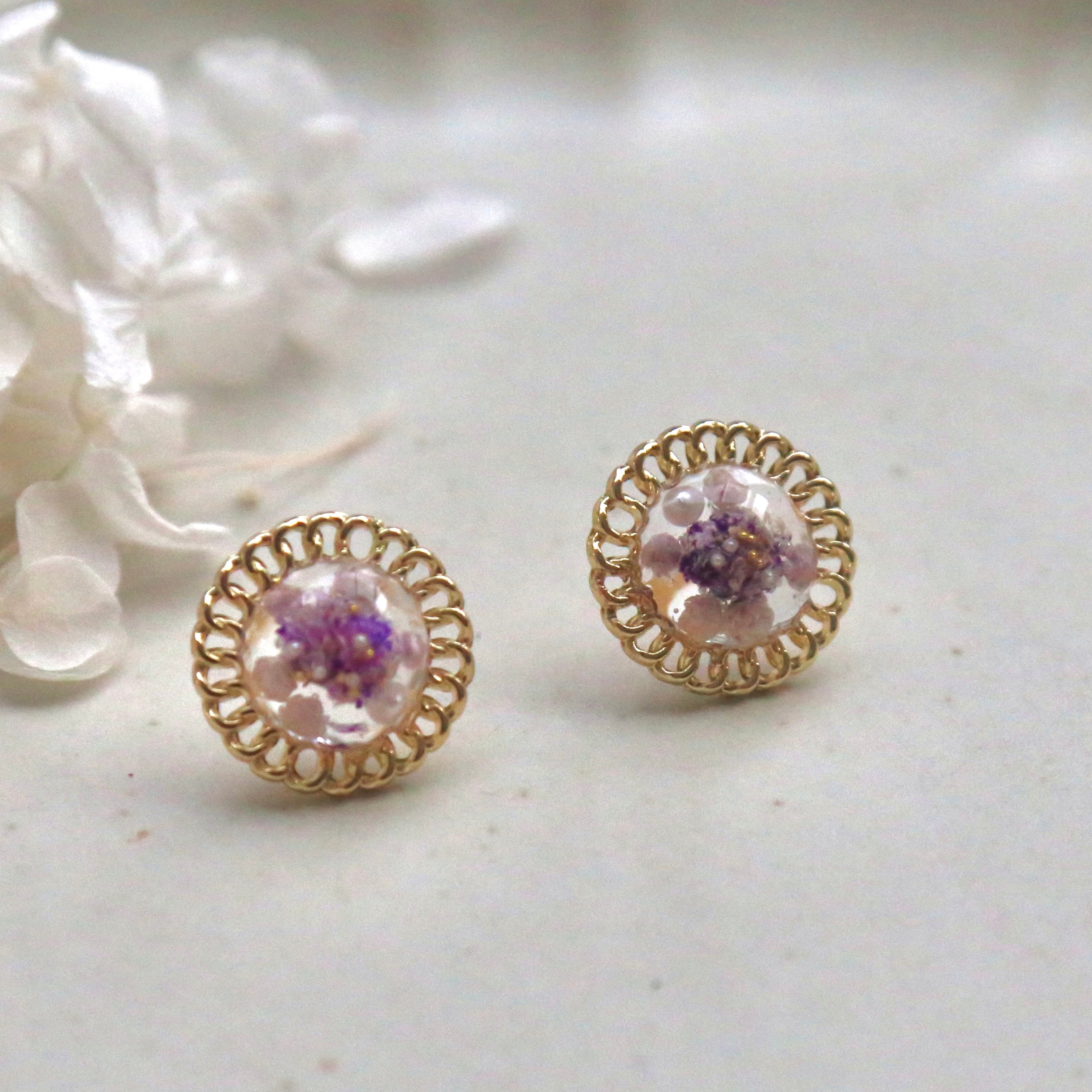 Resin Purple Hydrangea Stud Earrings