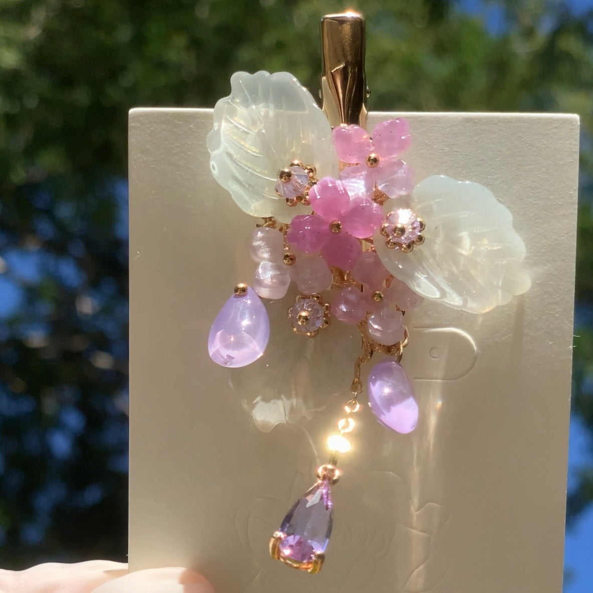 Pink Purple Hydrangea Leaf Hair Clip