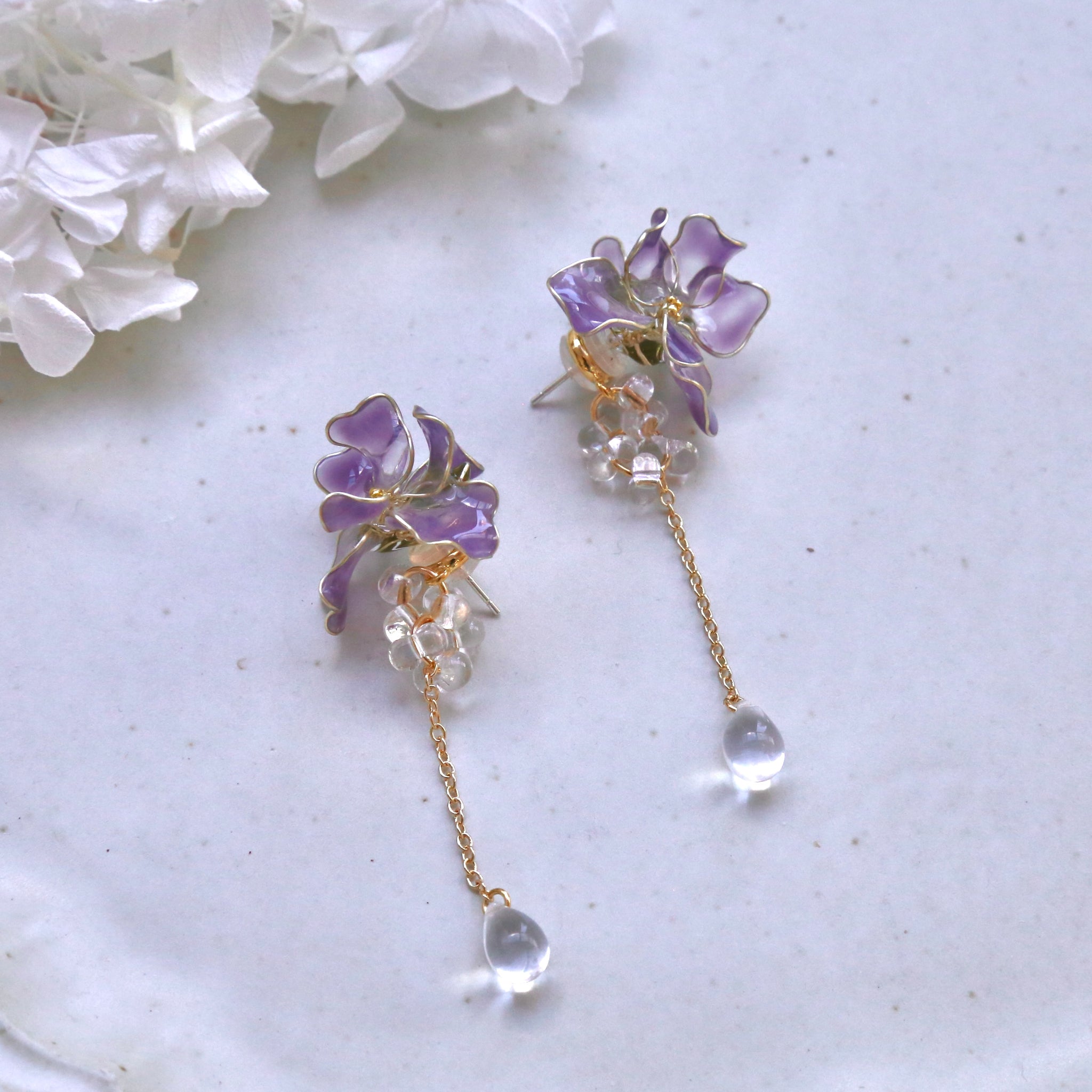 Resin Purple Iris Flower Earrings – SWEETSHOP JEWELRY